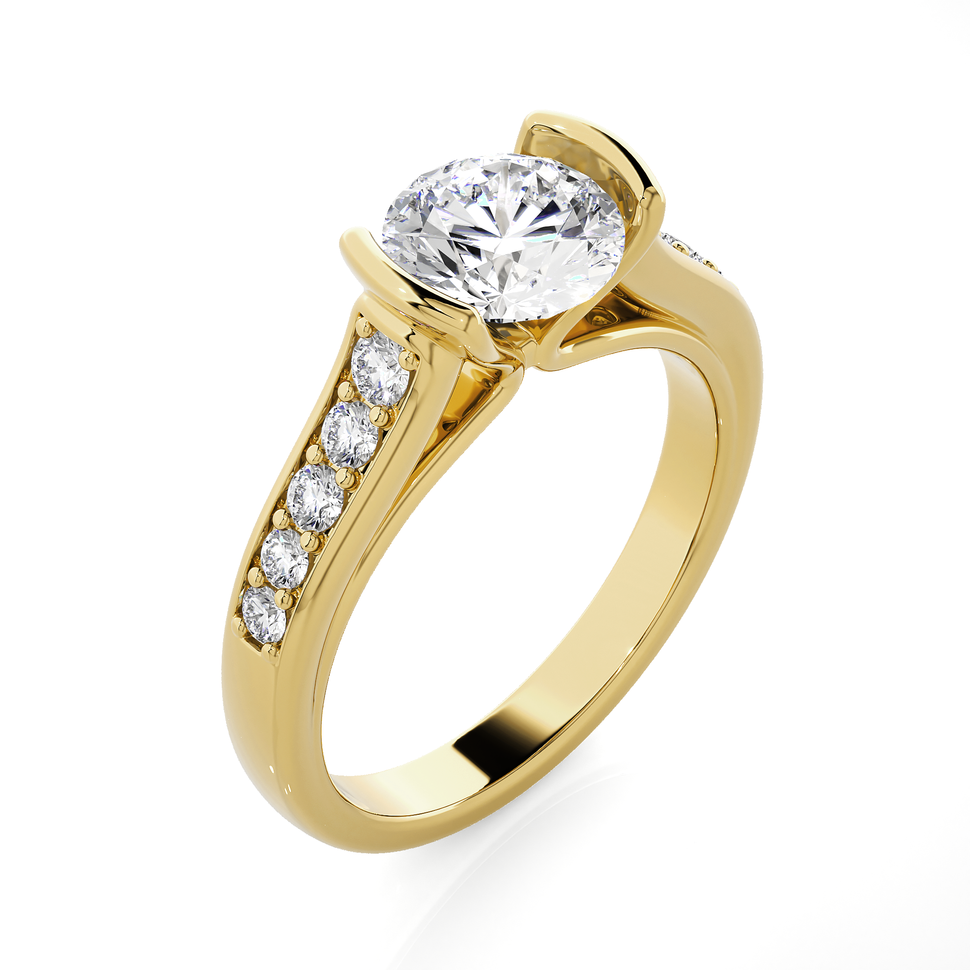 Round Lab Grown Diamond Side Stone Engagement Ring