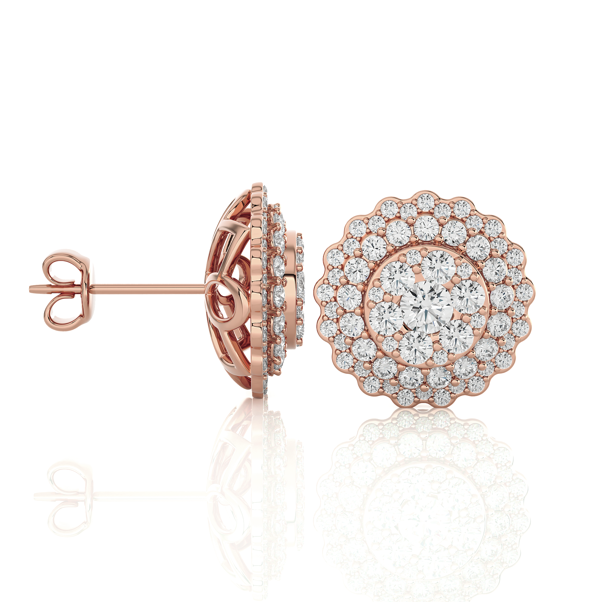 Round Lab Grown Diamond Halo Stud Earrings