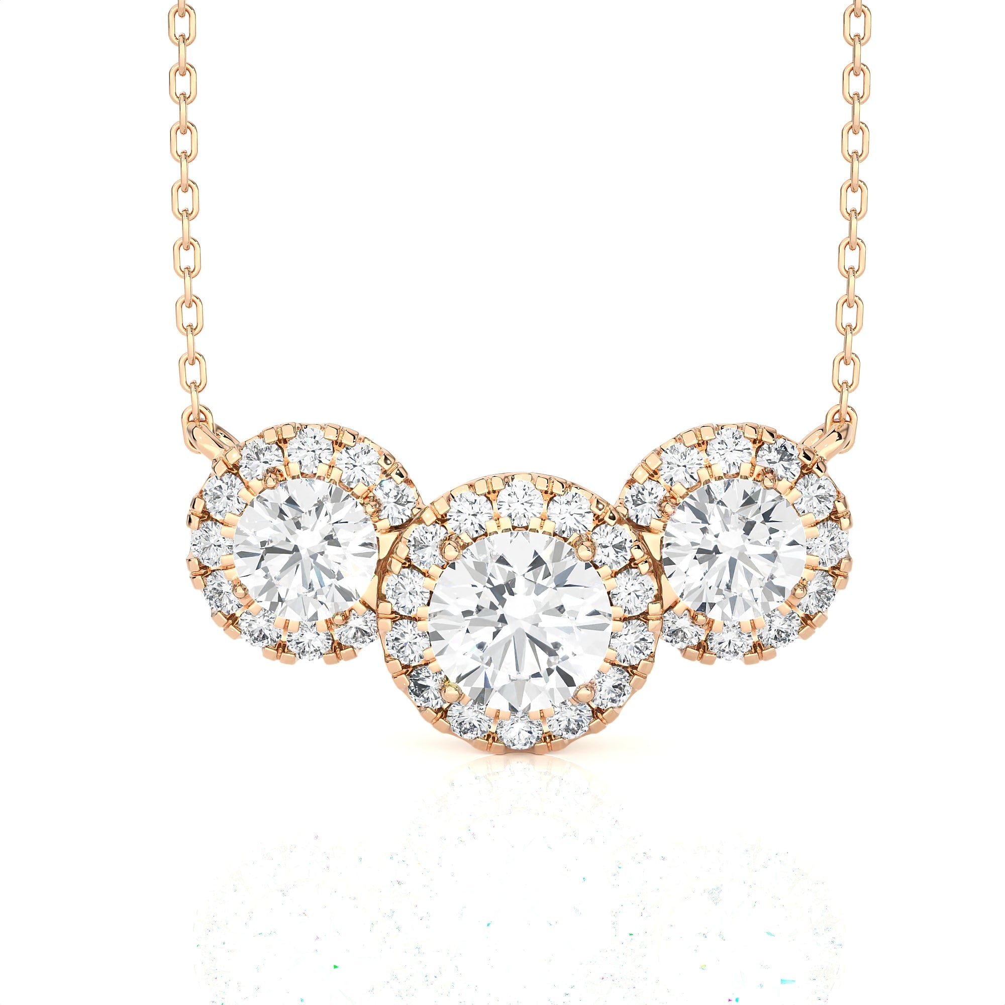 Round Lab Grown Diamond Three Stone Necklace