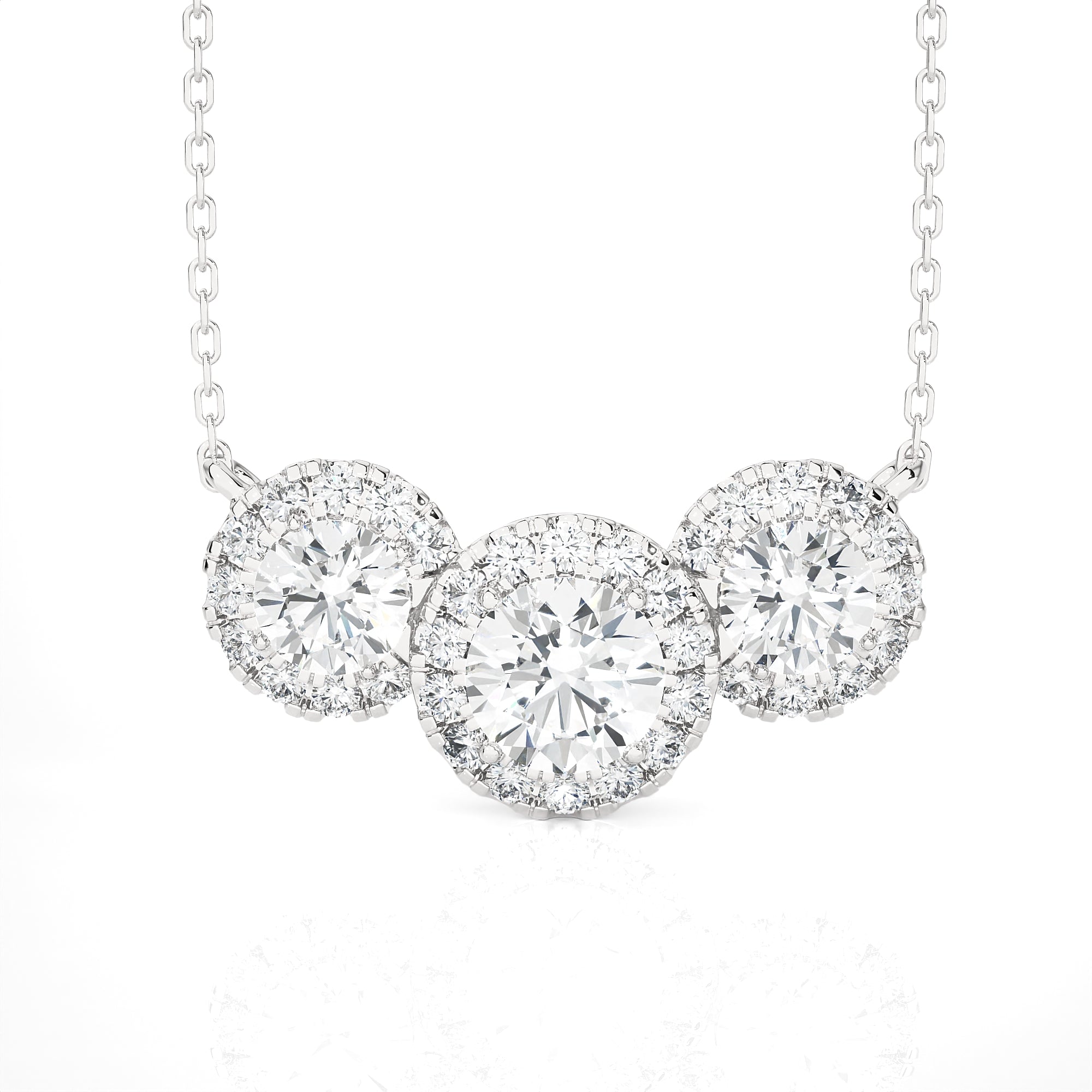 Round Lab Grown Diamond Three Stone Necklace
