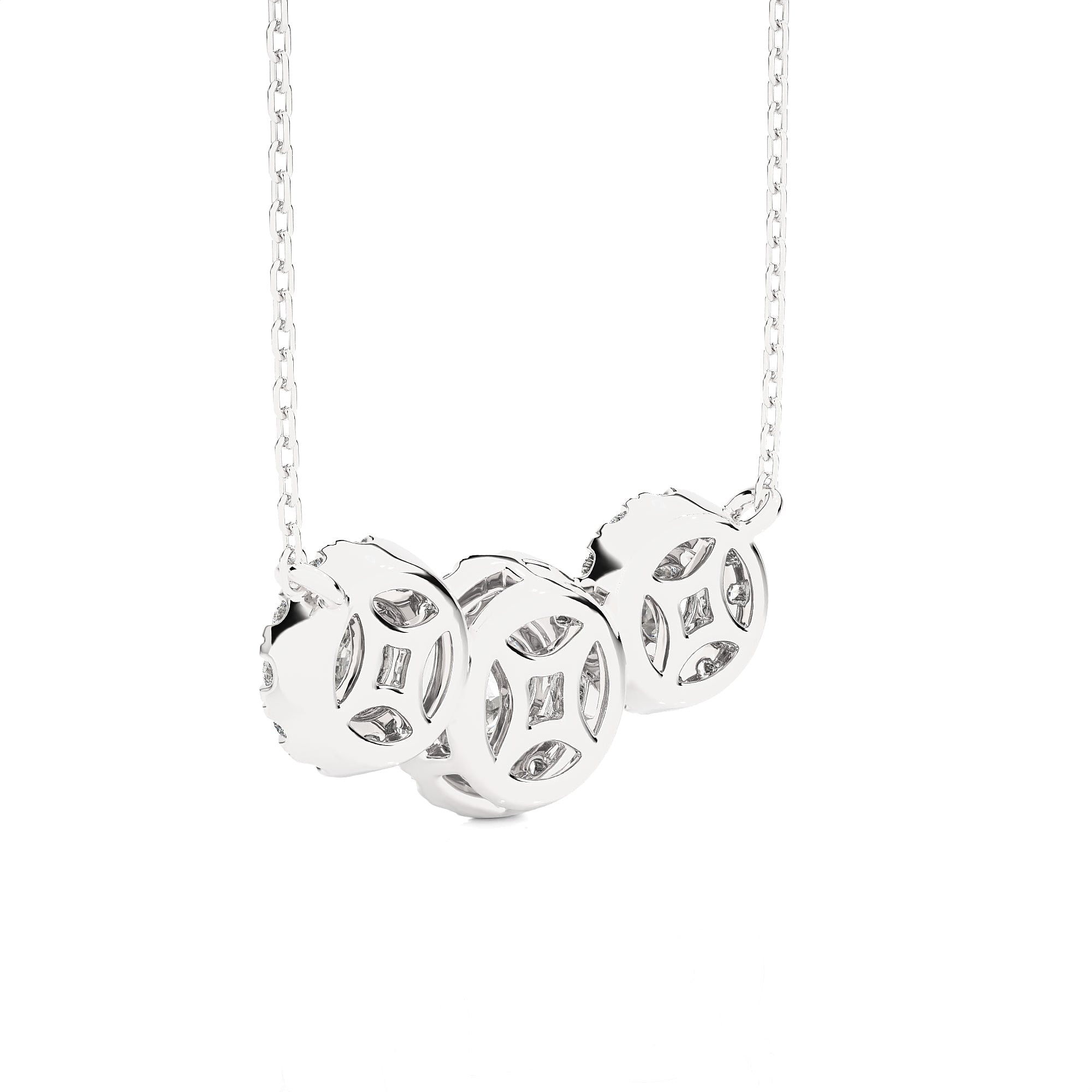 Round Lab Grown Diamond Three Stone Necklace