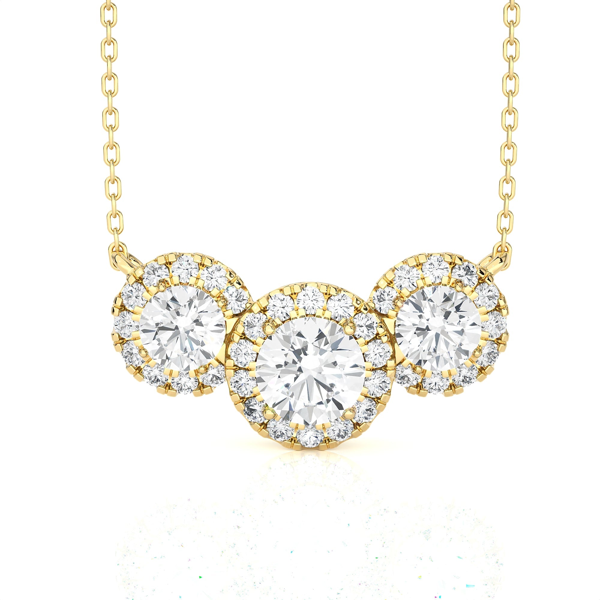 Round Lab Grown Diamond Three Stone Necklace