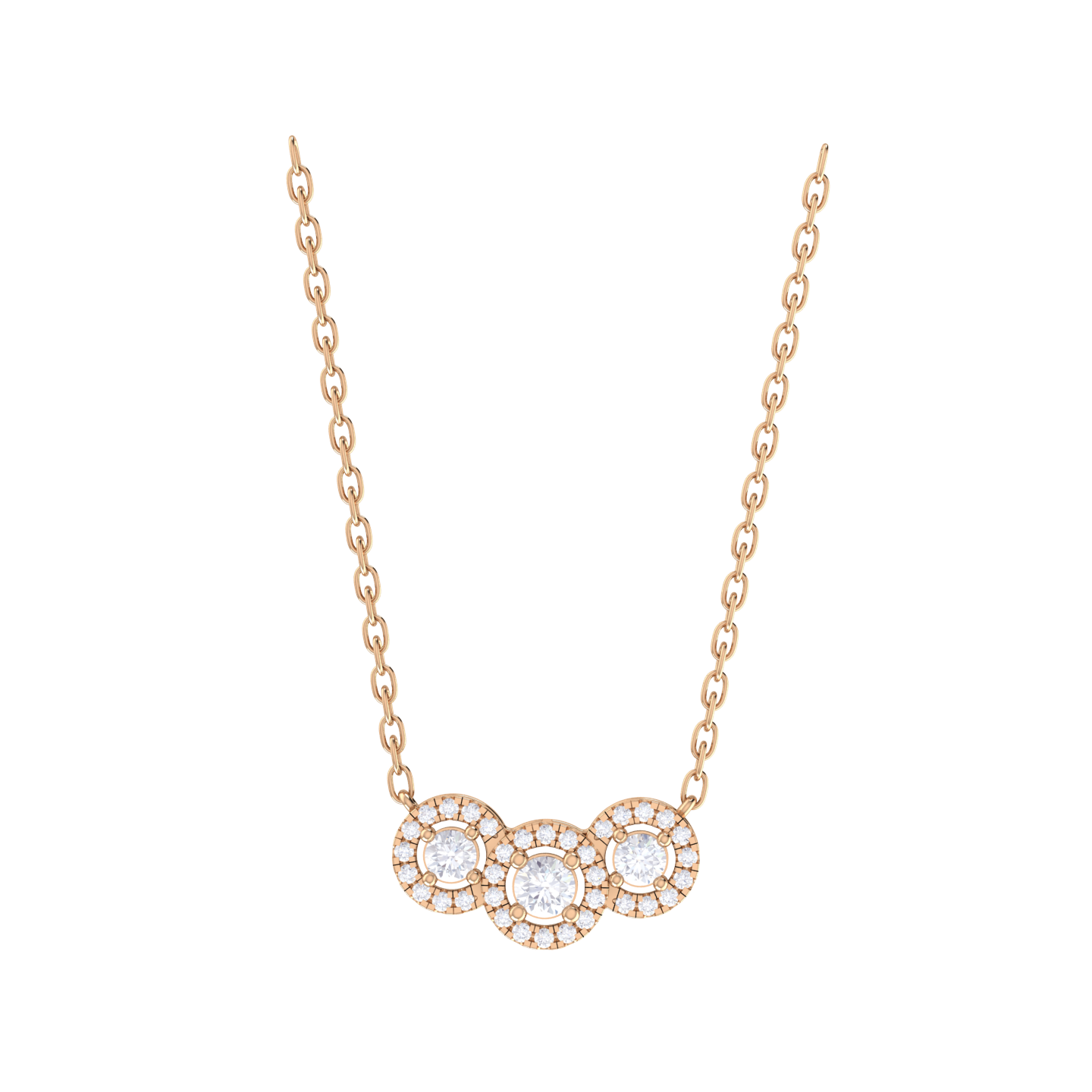 Round Lab Grown Diamond Three Stone Necklace