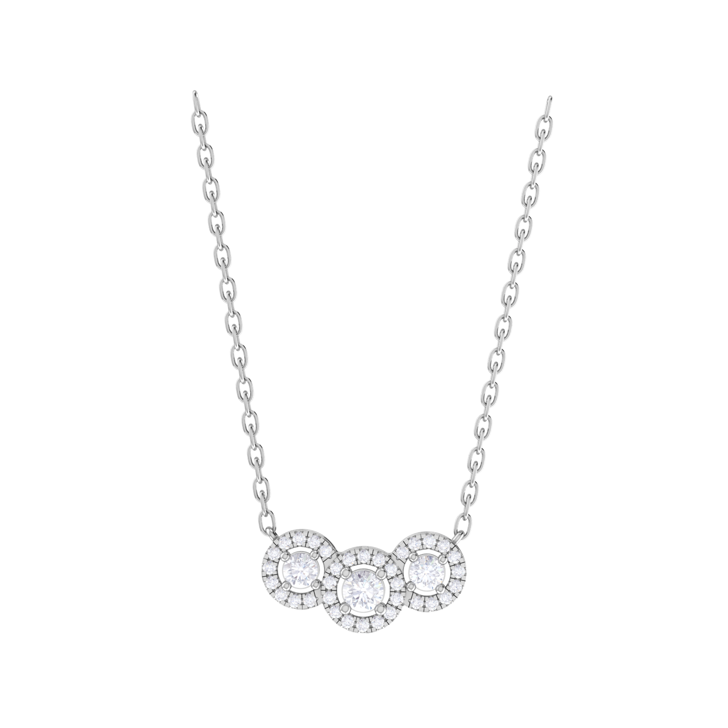 Round Lab Grown Diamond Three Stone Necklace