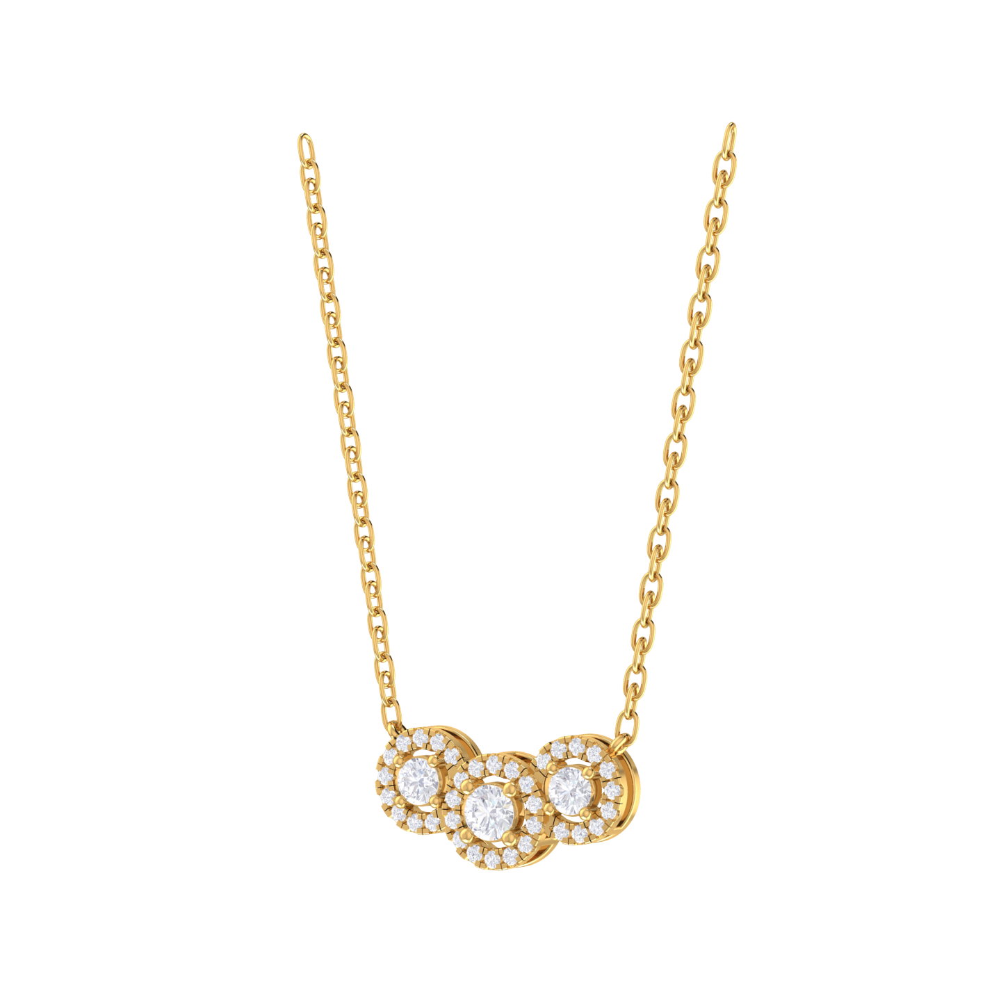 Round Lab Grown Diamond Three Stone Necklace