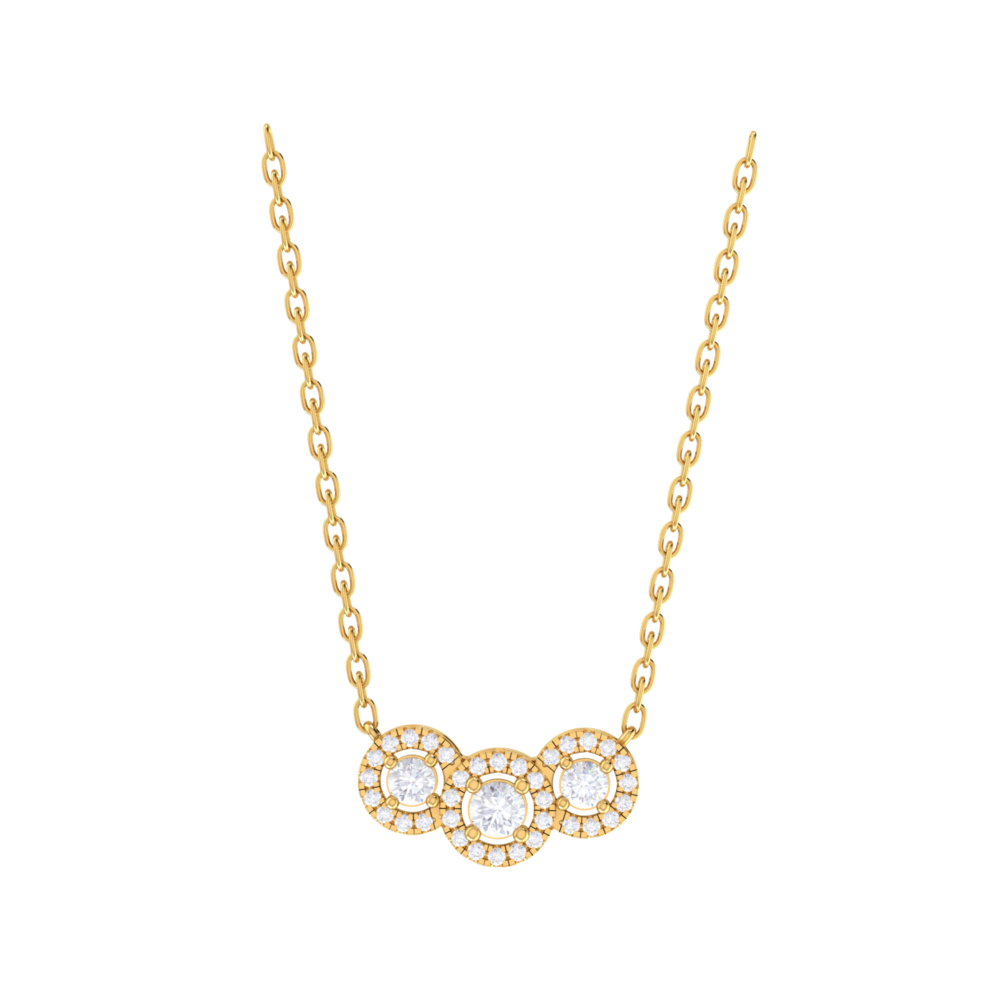 Round Lab Grown Diamond Three Stone Necklace