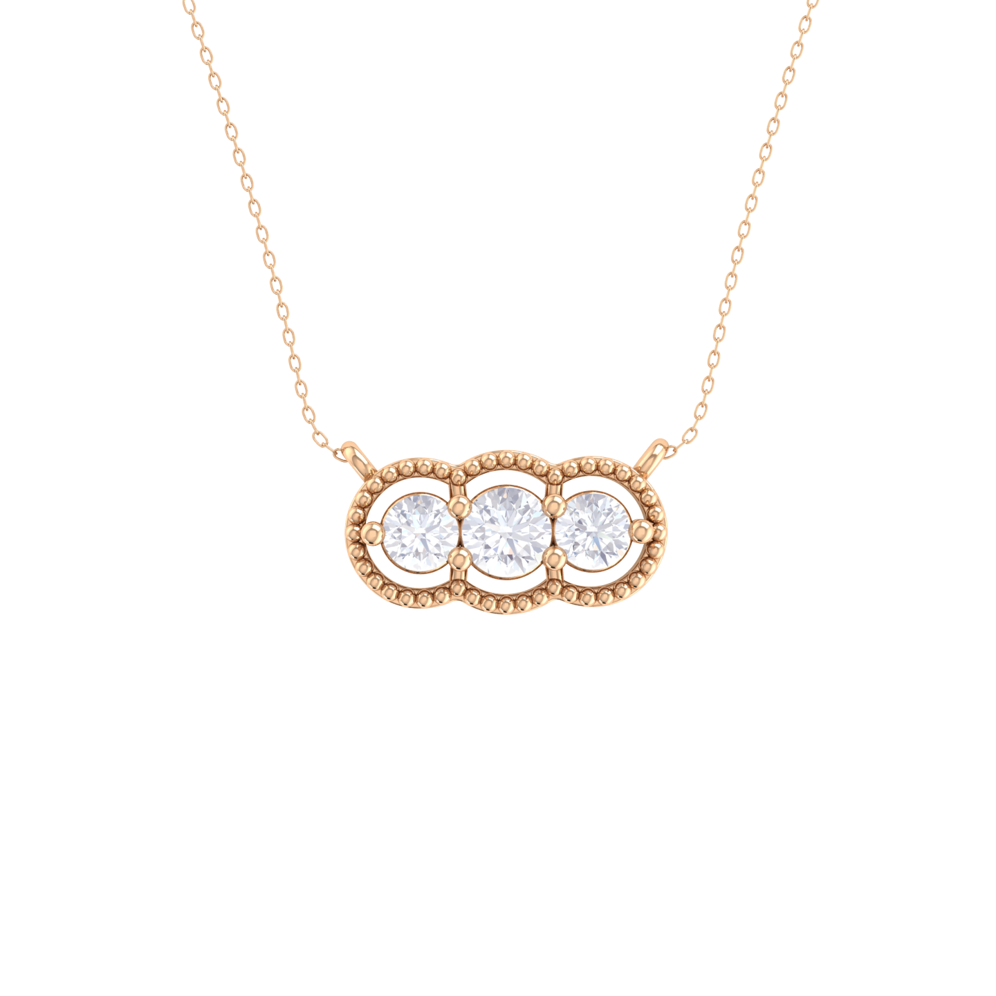Round Lab Grown Diamond Three Stone Necklace