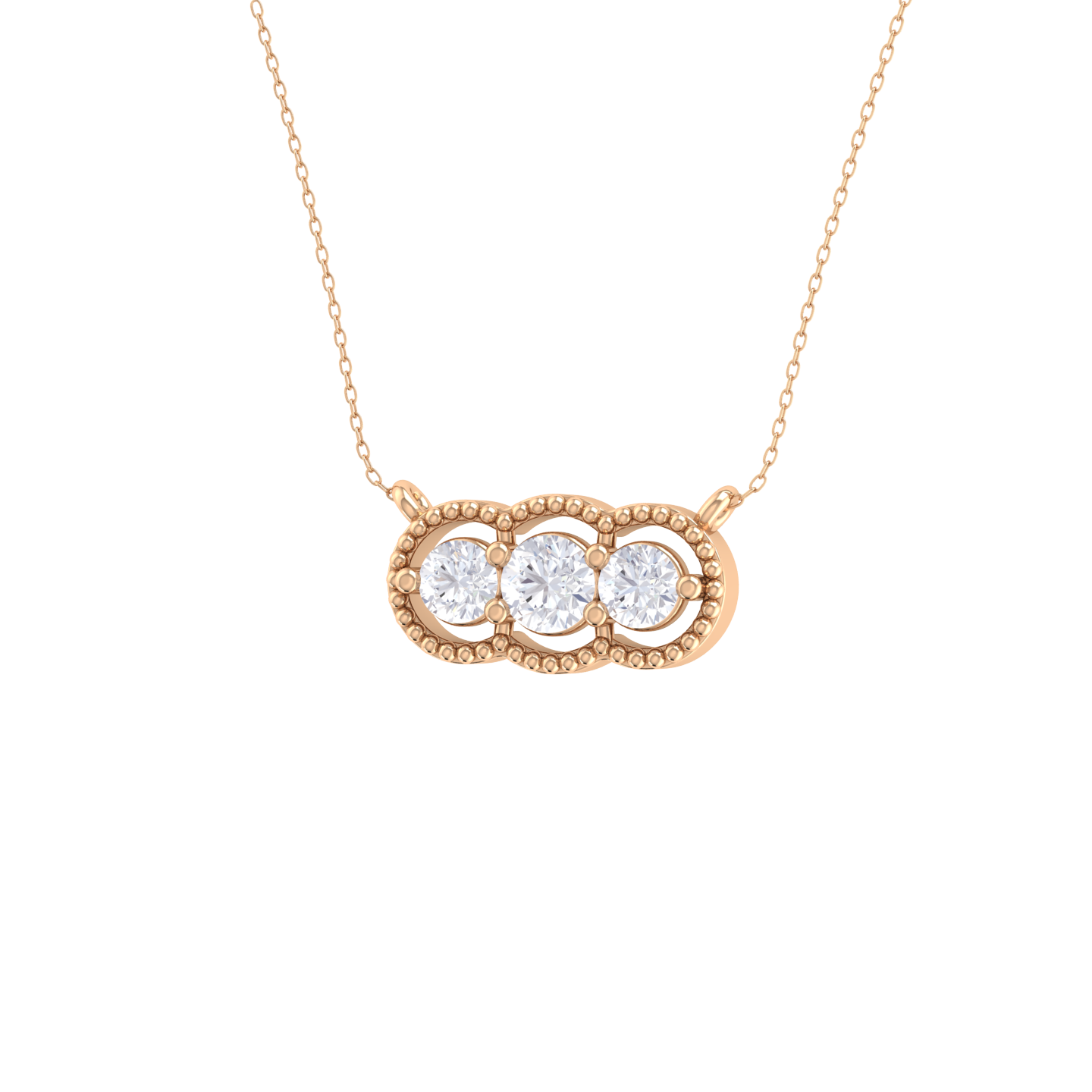 Round Lab Grown Diamond Three Stone Necklace