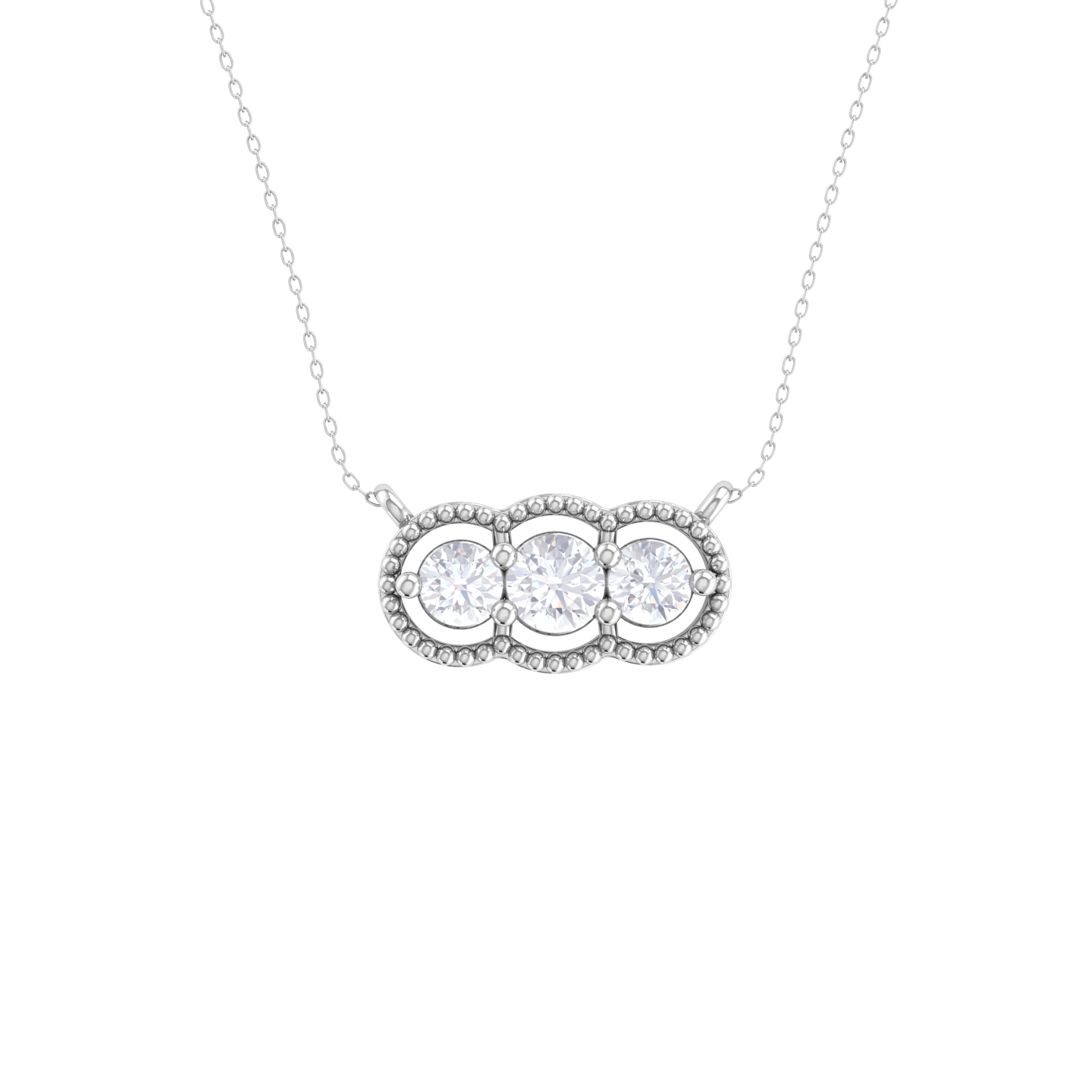 Round Lab Grown Diamond Three Stone Necklace