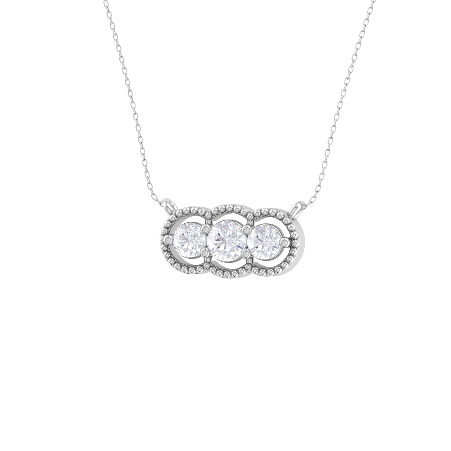 Round Lab Grown Diamond Three Stone Necklace