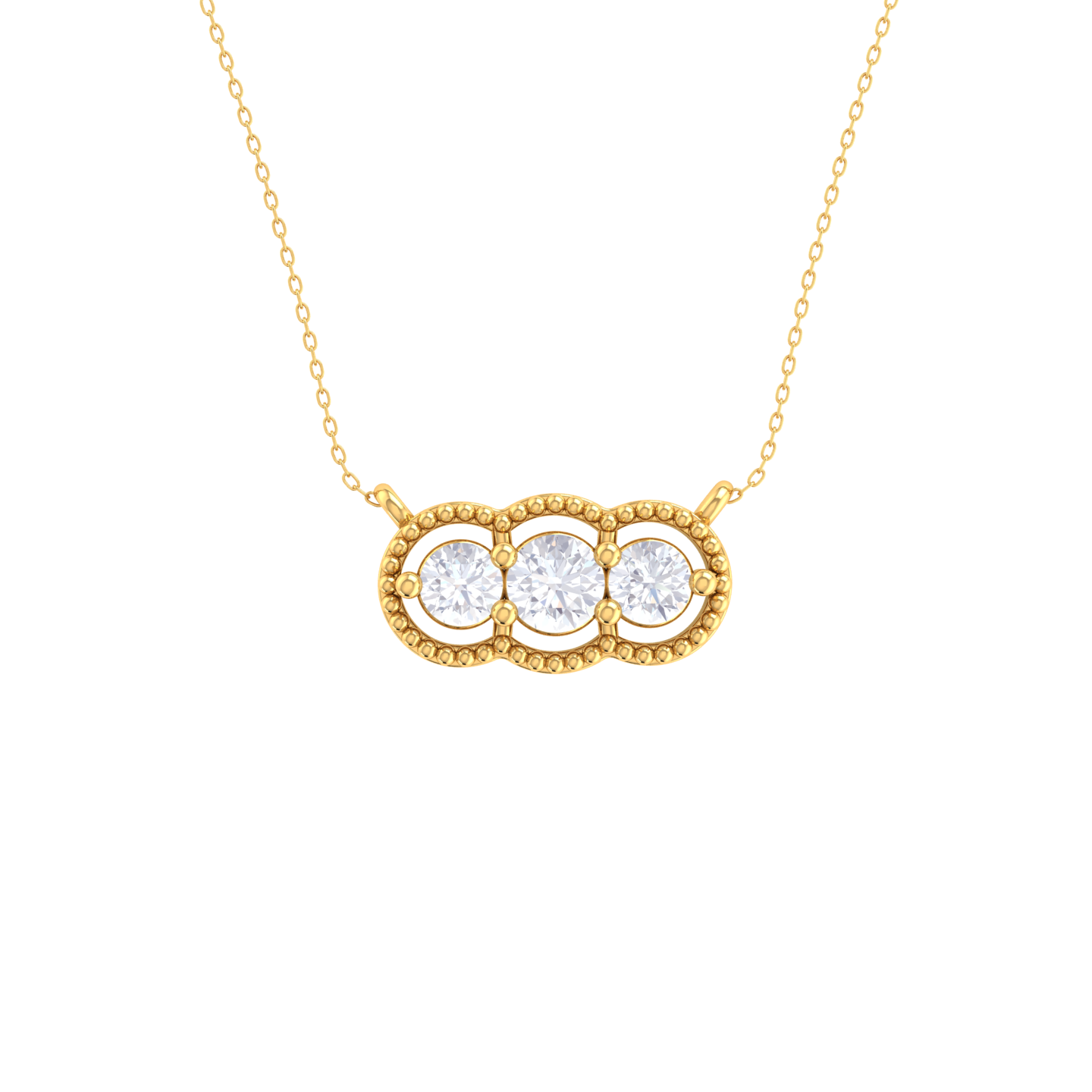Round Lab Grown Diamond Three Stone Necklace