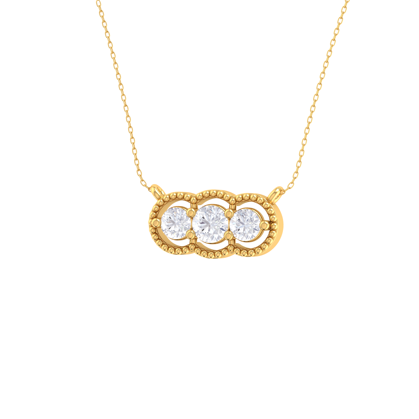 Round Lab Grown Diamond Three Stone Necklace