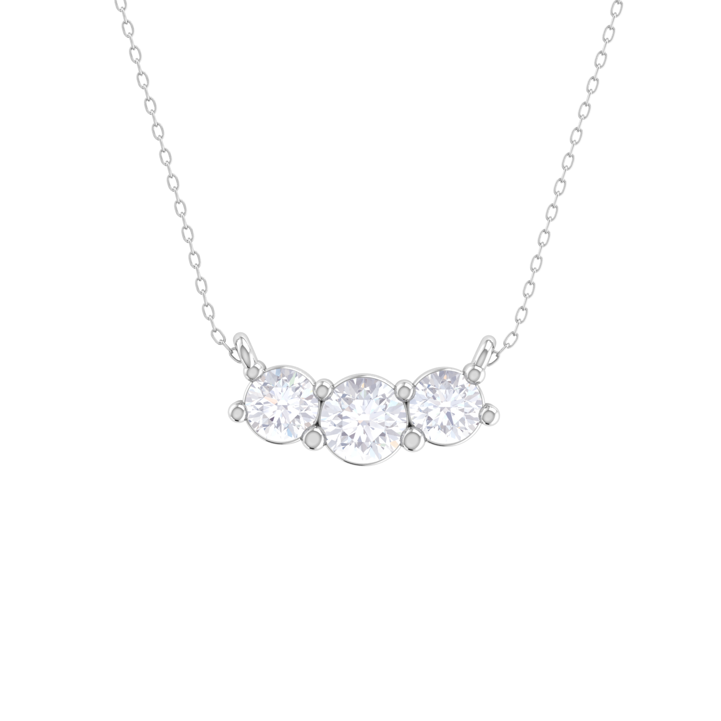 Round Lab Grown Diamond Three Stone Necklace
