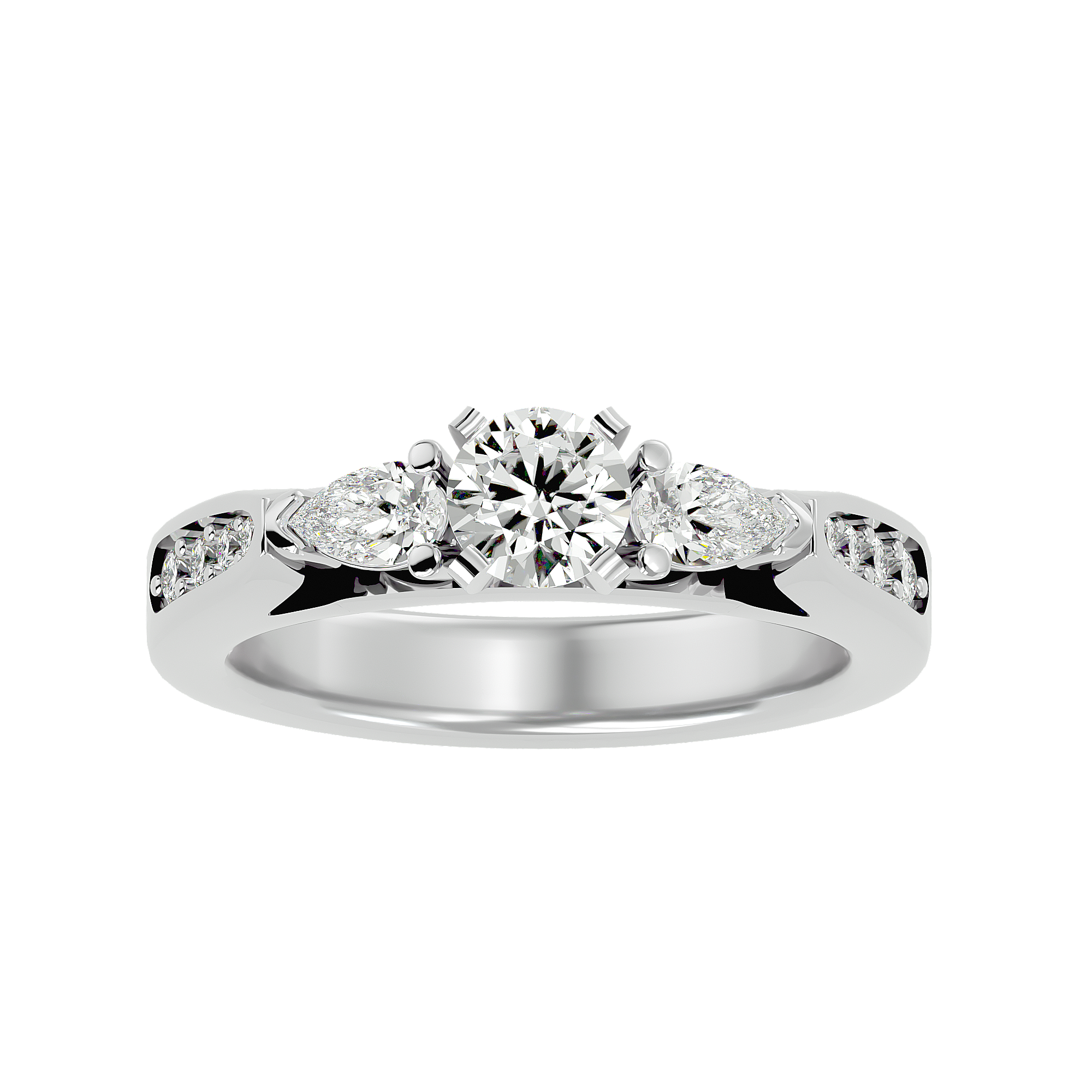 1 1/5 ctw Round With Pear-Shaped Three Stone Lab Grown Diamond Ring