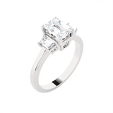 1 3/8 ctw Emerald with Baguette Three Stone Lab Grown Diamond Ring