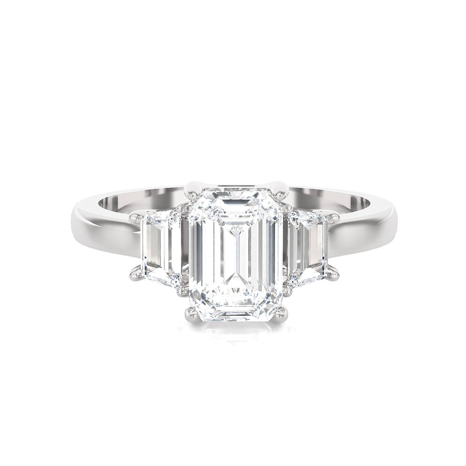 1 3/8 ctw Emerald with Baguette Three Stone Lab Grown Diamond Ring