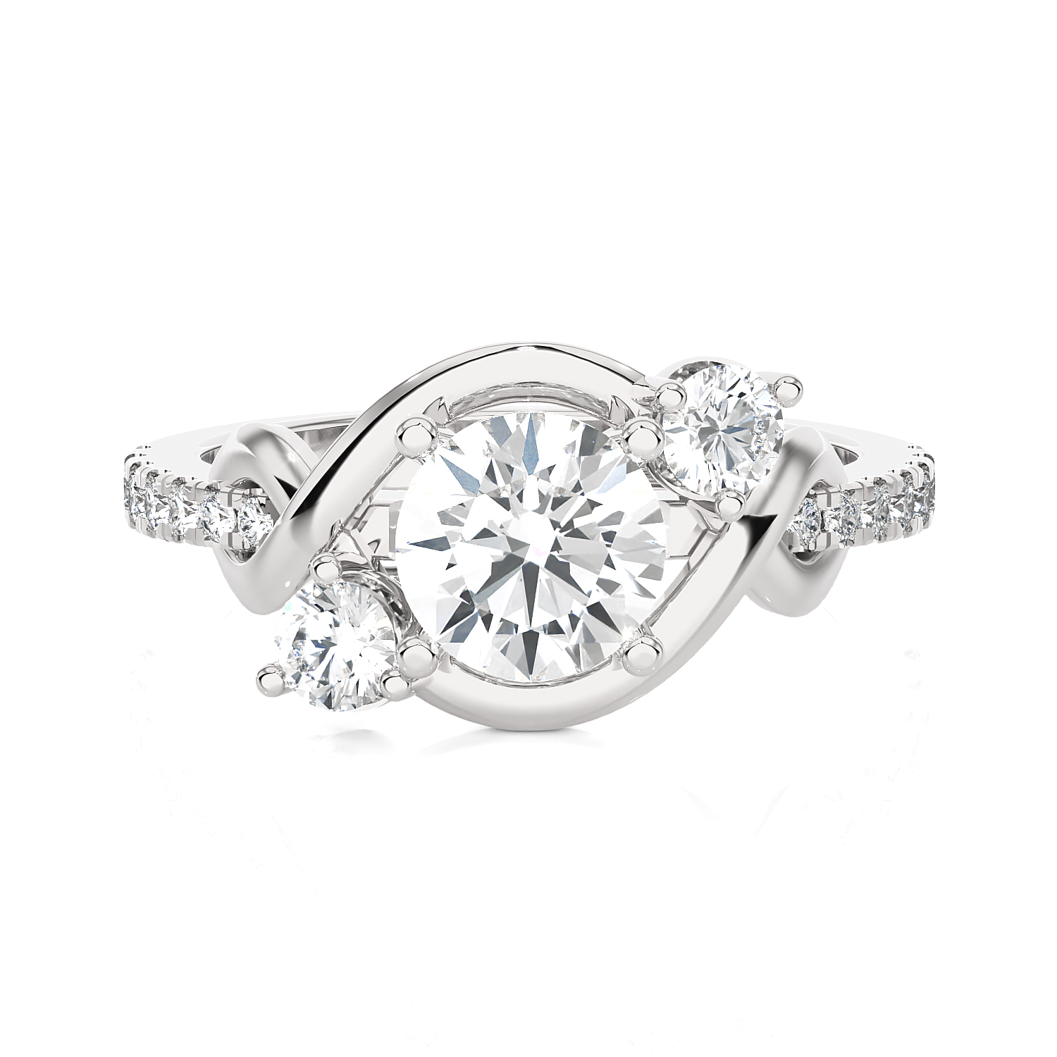 1 1/2 ctw Round Lab Grown Diamond Side Stone Engagement Ring