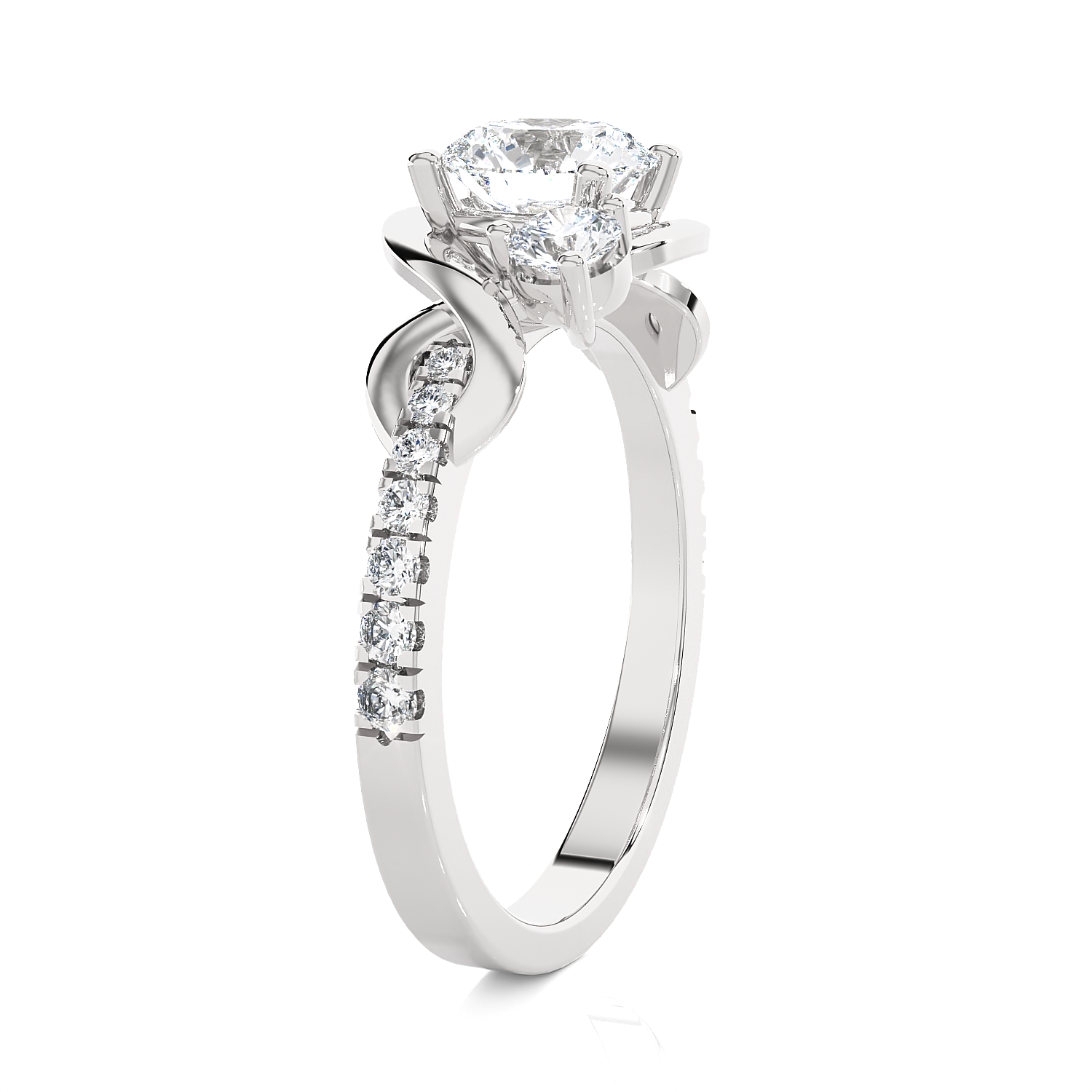 1 1/2 ctw Round Lab Grown Diamond Side Stone Engagement Ring