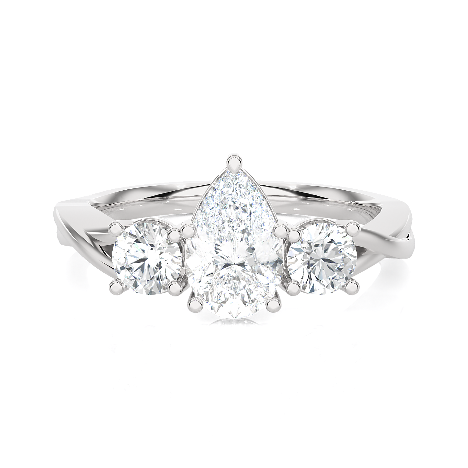 1 1/2 ctw Pear-Shaped with Round Three Stone Lab Grown Diamond Ring
