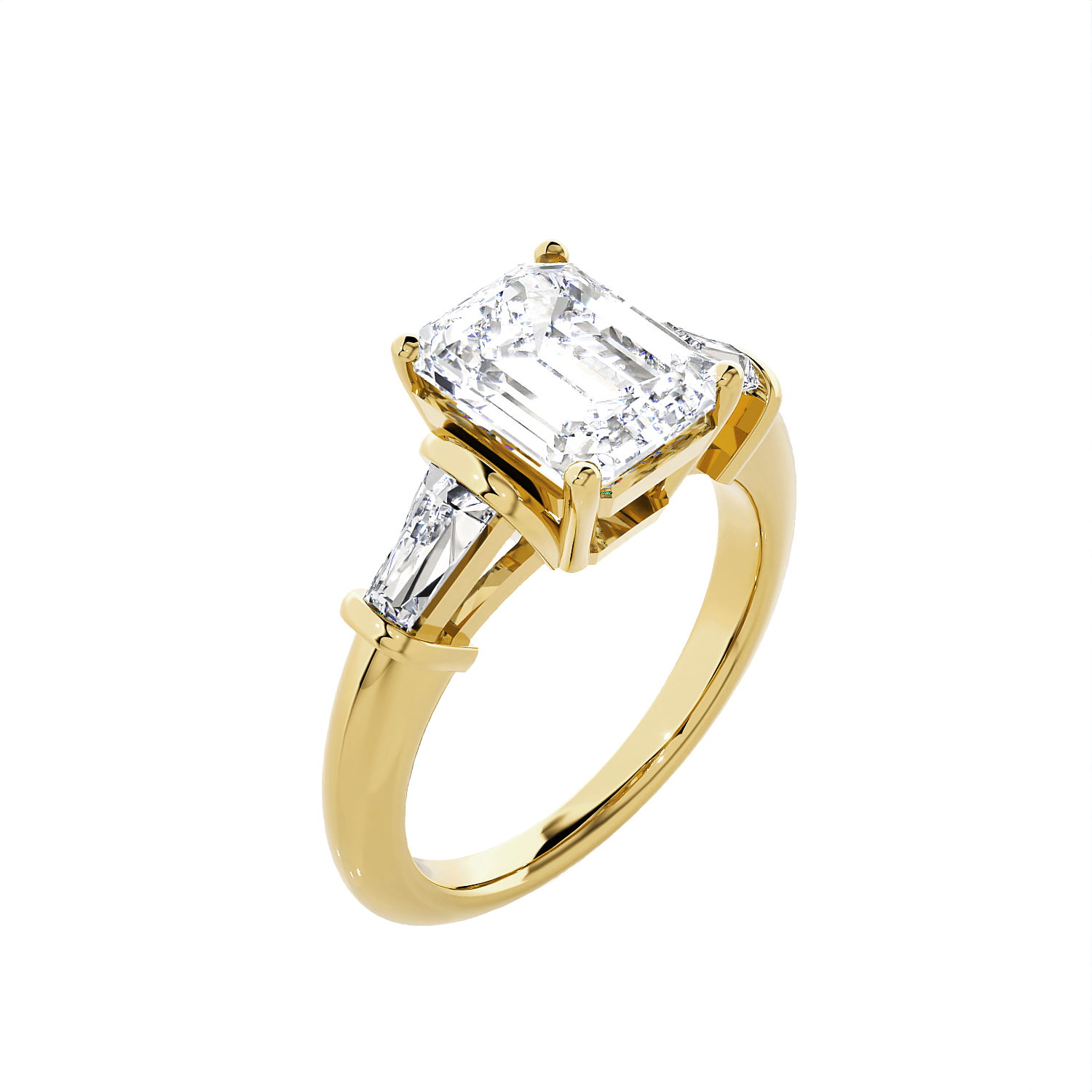 3 ctw Emerald-Cut with Tapered Baguette Three Stone Lab Grown Diamond Ring