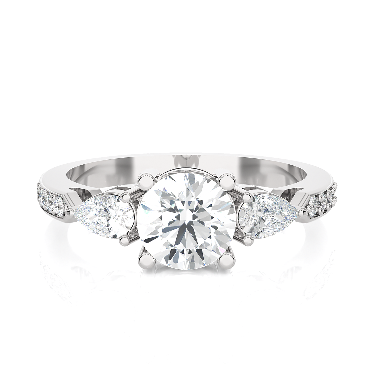 1 1/2 ctw Round with Pear-Shaped Three Stone Lab Grown Diamond Ring