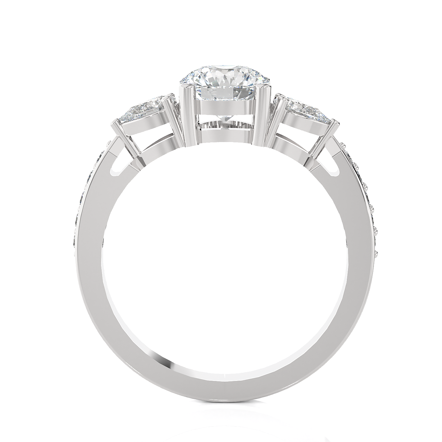 1 1/2 ctw Round with Pear-Shaped Three Stone Lab Grown Diamond Ring