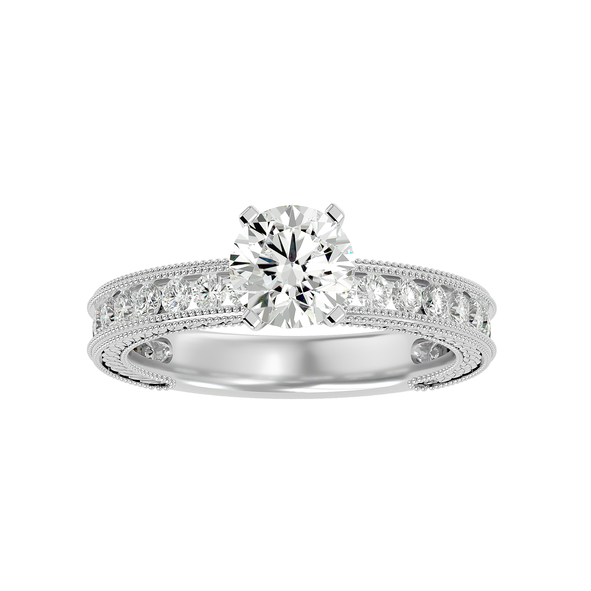 1 ctw Round Lab Grown Diamond Side Stone Engagement Ring