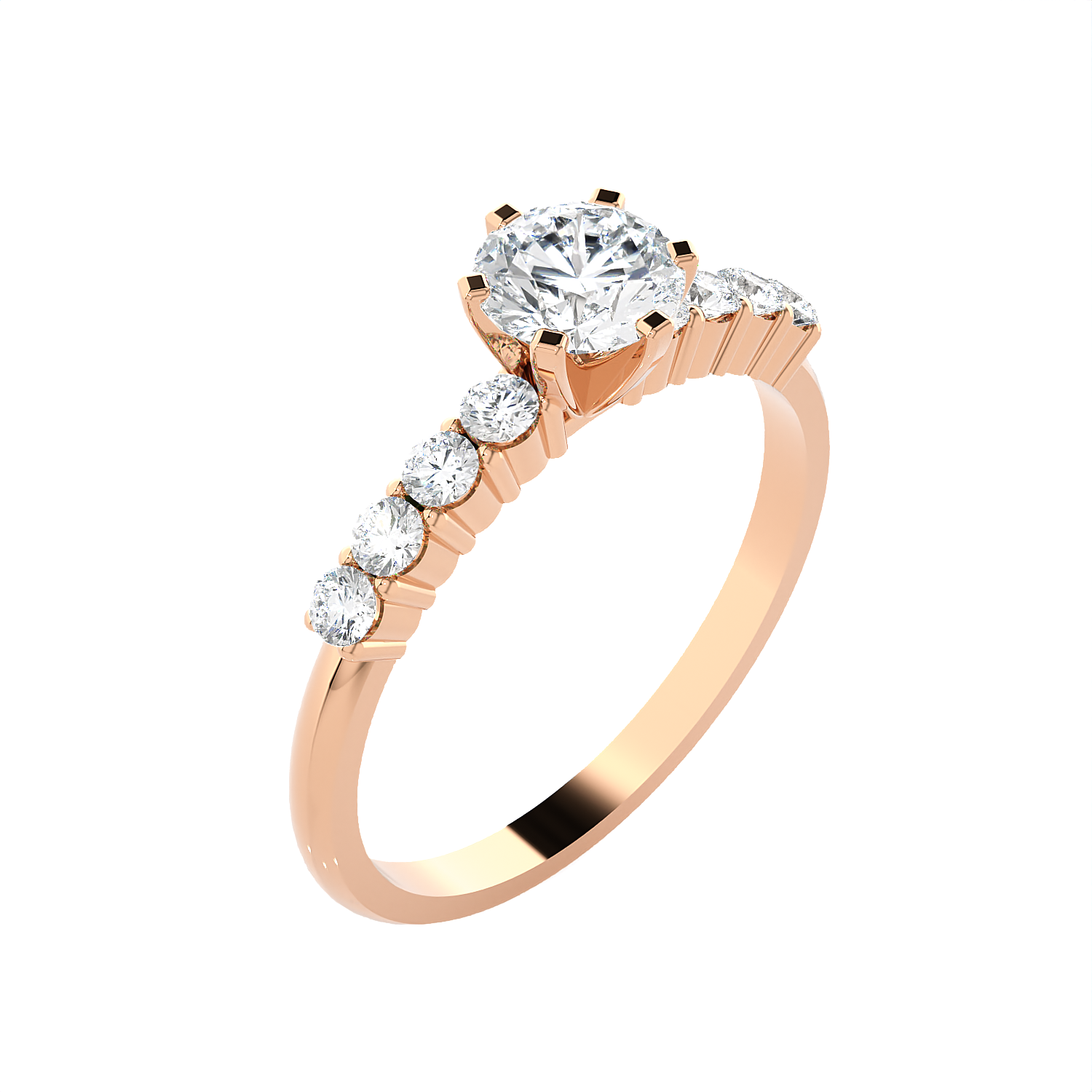 Round Lab Grown Diamond Side Stone Engagement Ring