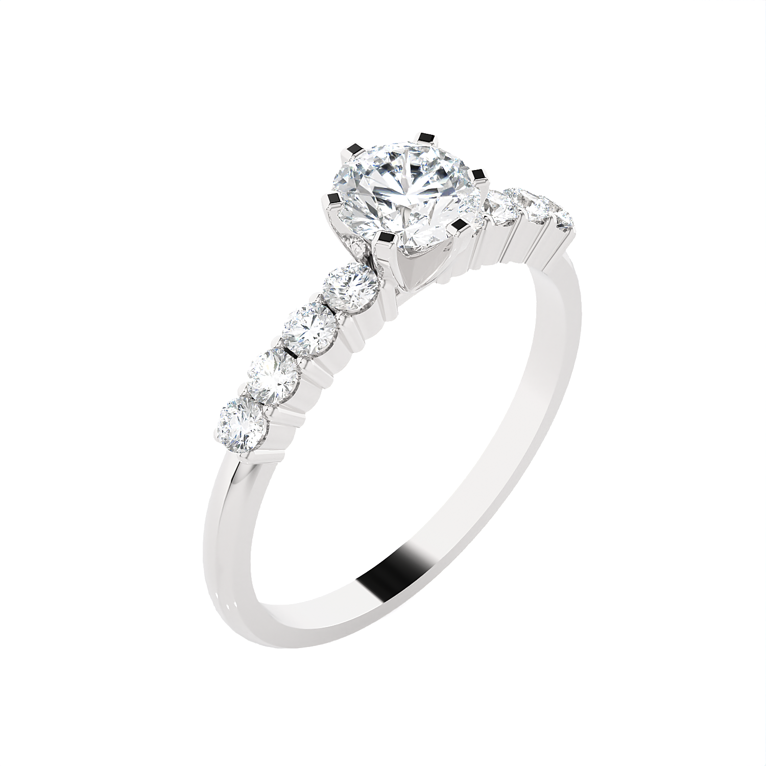 Round Lab Grown Diamond Side Stone Engagement Ring