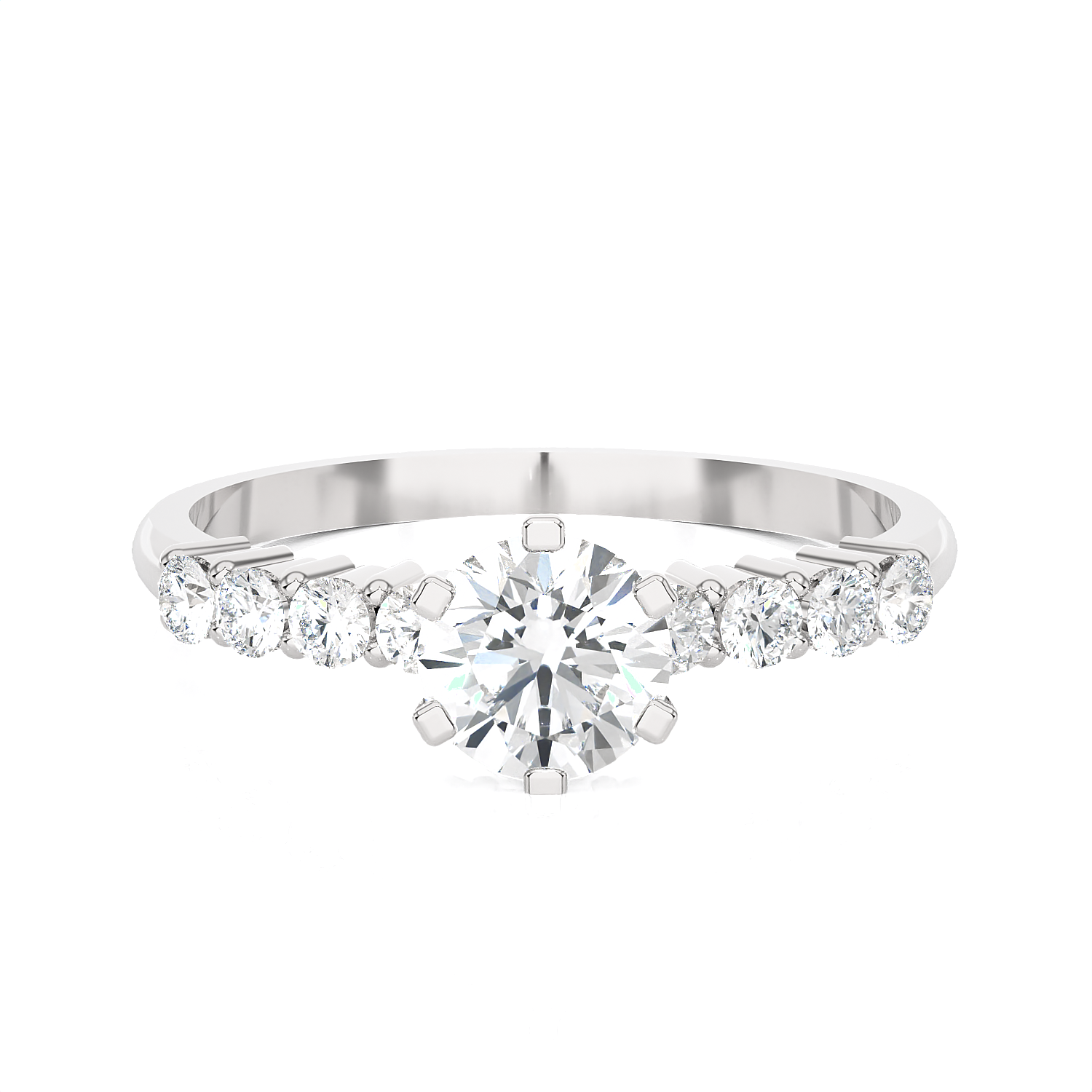 Round Lab Grown Diamond Side Stone Engagement Ring
