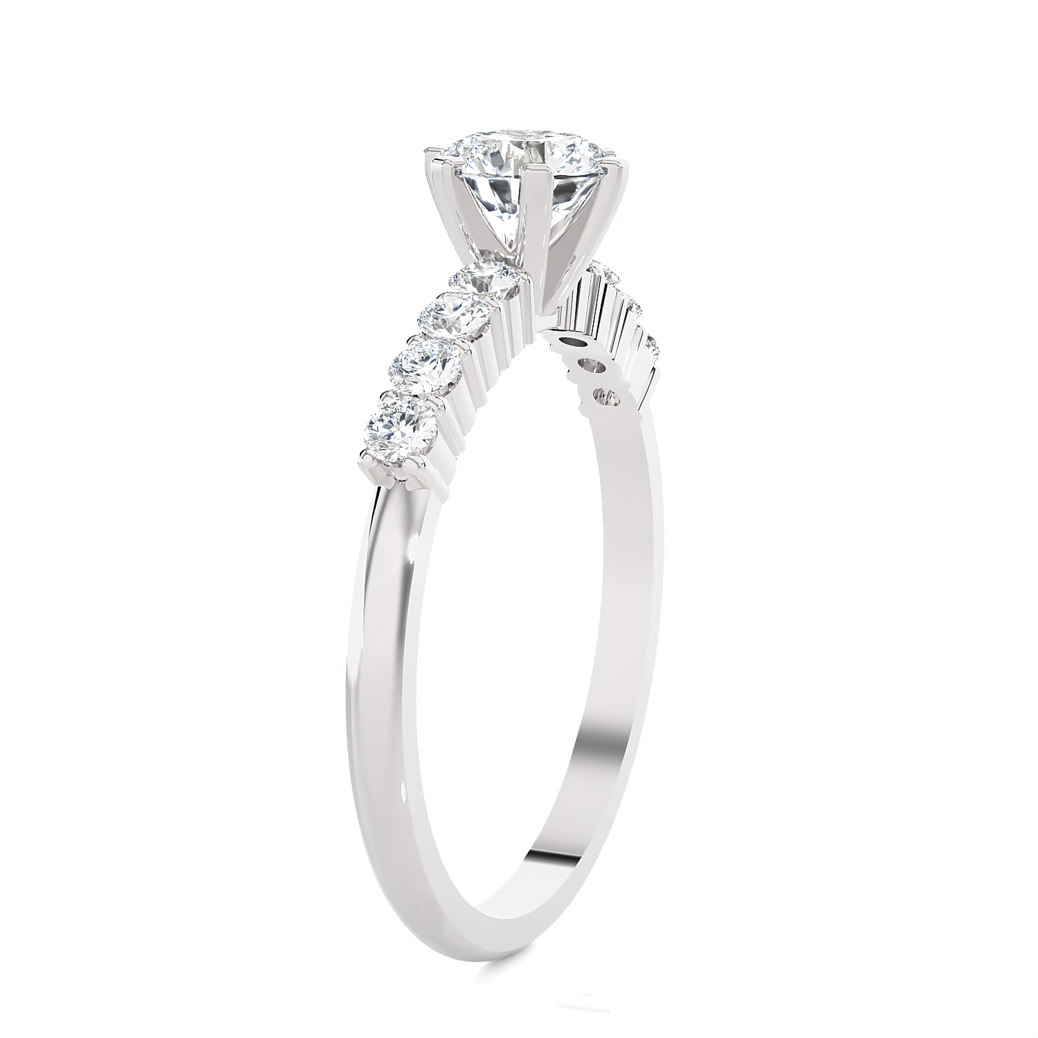 Round Lab Grown Diamond Side Stone Engagement Ring