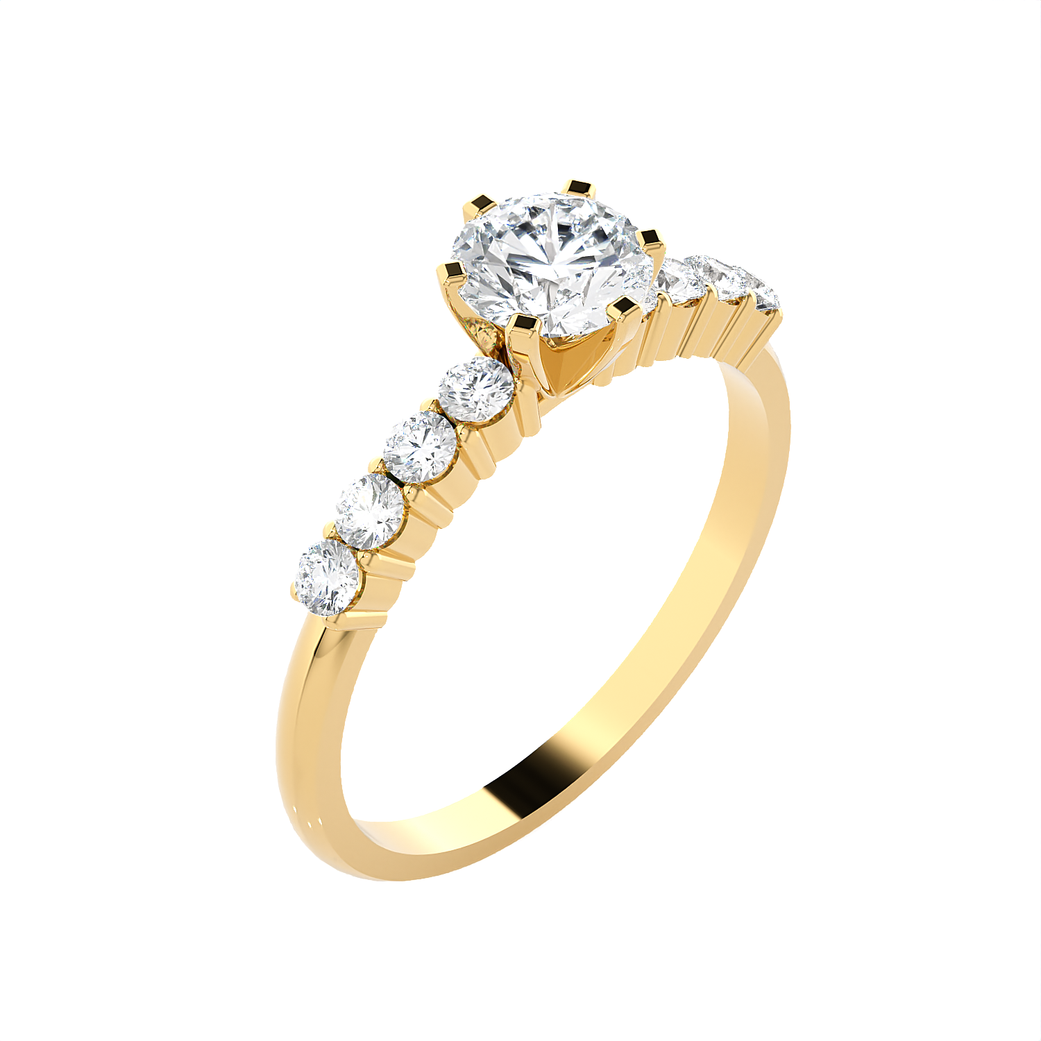 Round Lab Grown Diamond Side Stone Engagement Ring