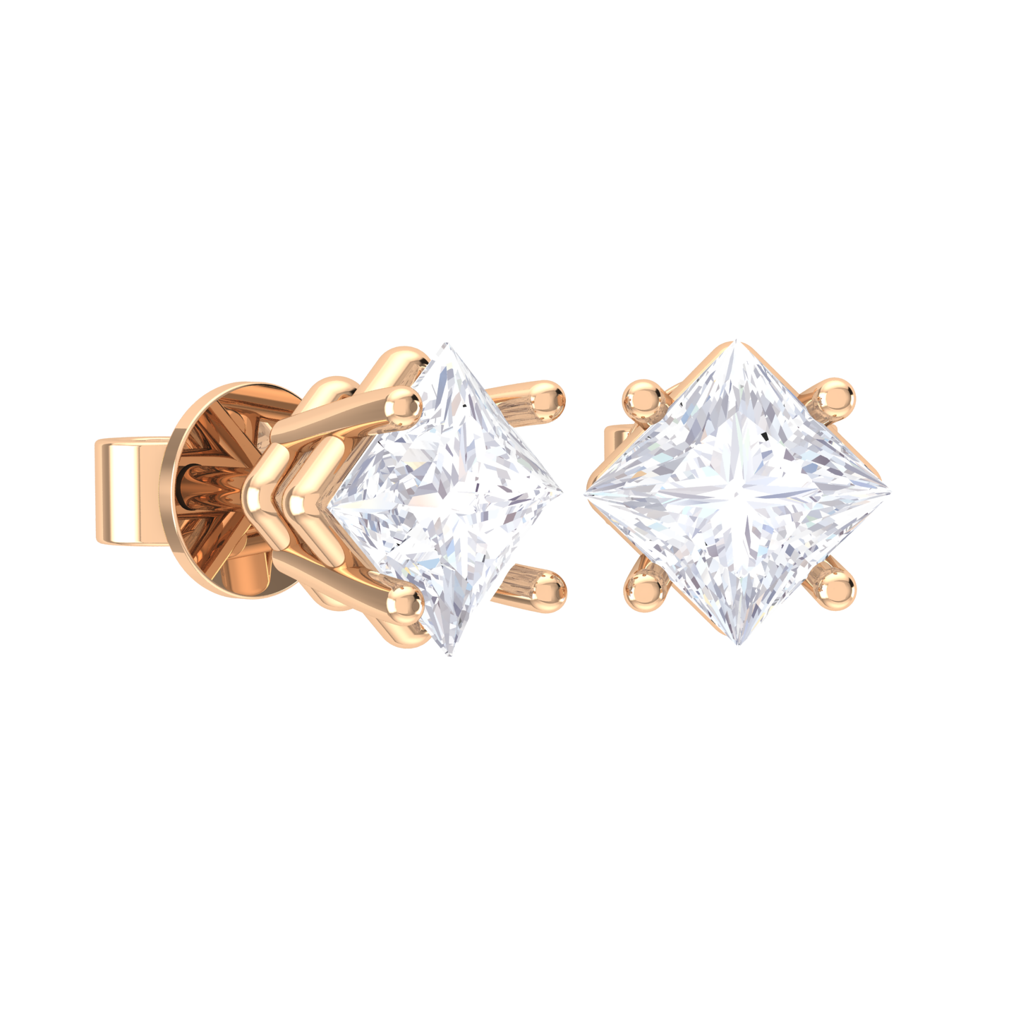 Princess-Cut Lab Grown Diamond Solitaire Stud Earrings