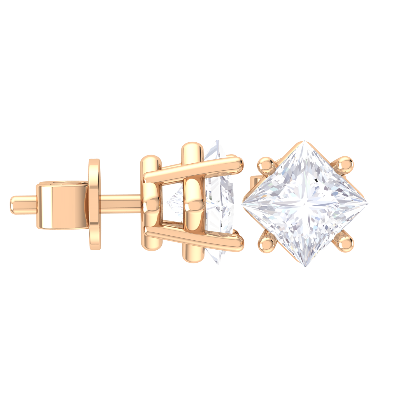 Princess-Cut Lab Grown Diamond Solitaire Stud Earrings