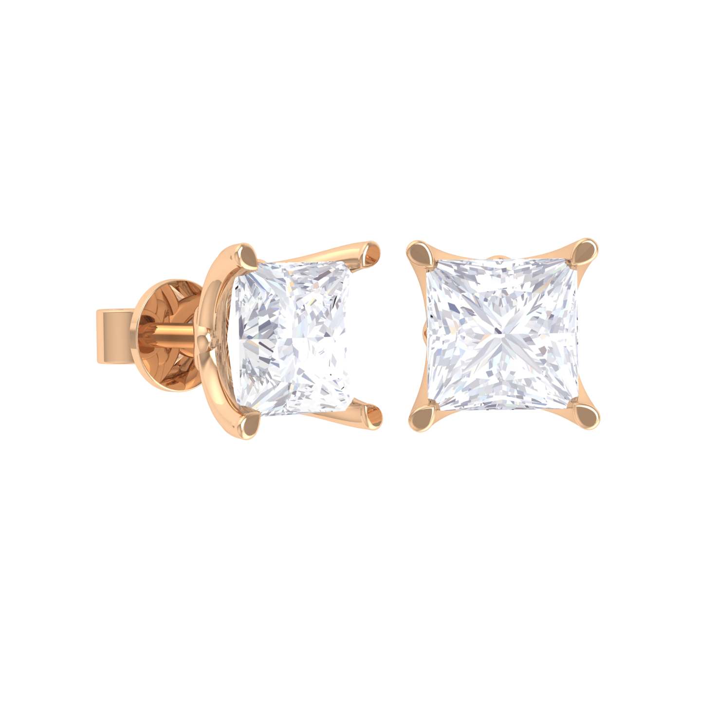 Princess-Cut Lab Grown Diamond Solitaire Stud Earrings