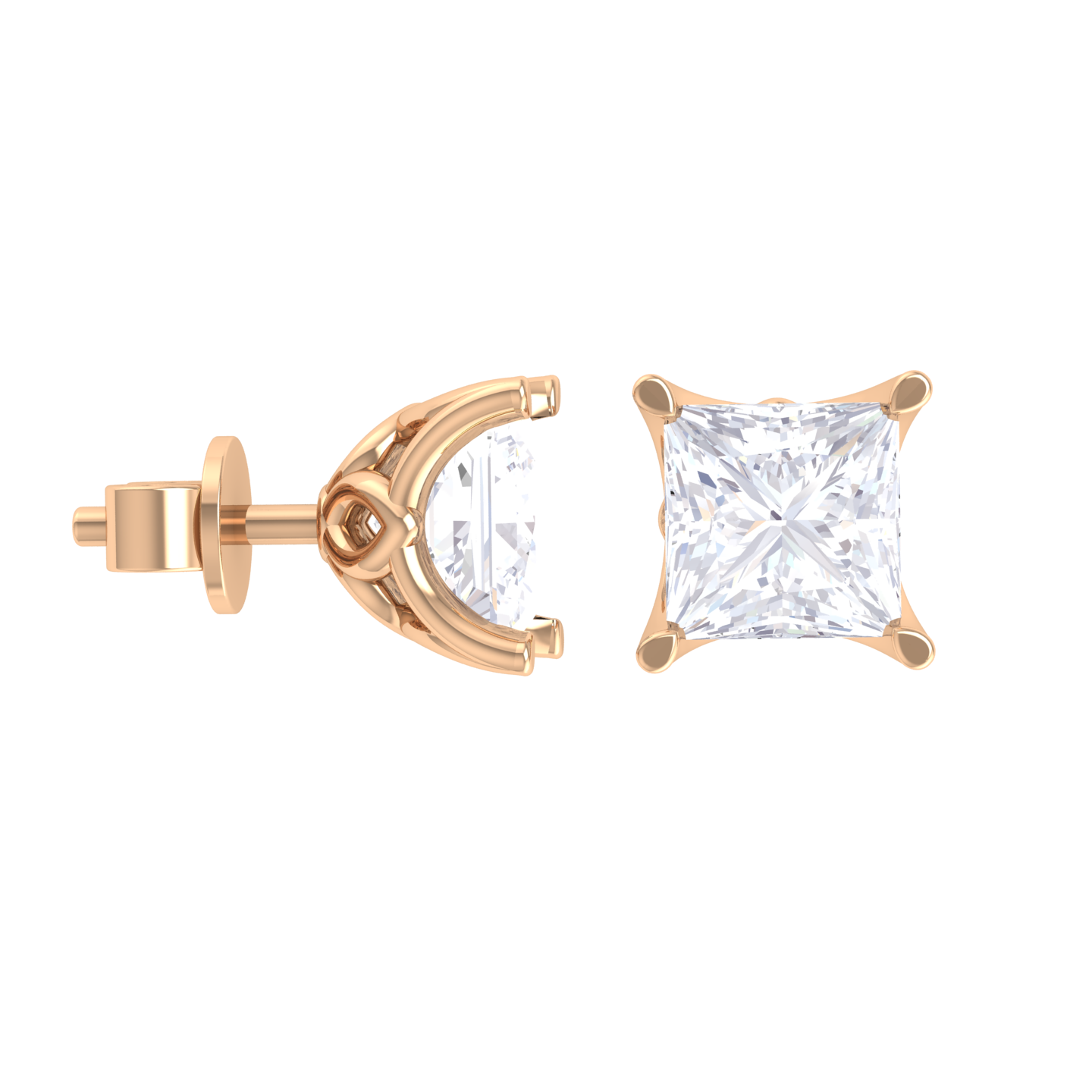 Princess-Cut Lab Grown Diamond Solitaire Stud Earrings