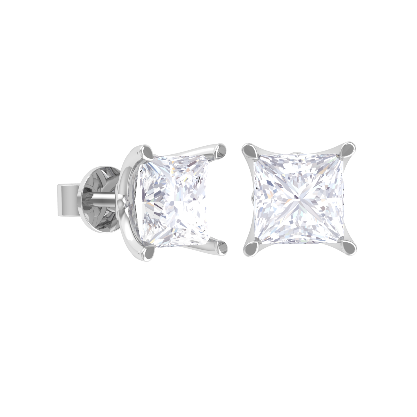 Princess-Cut Lab Grown Diamond Solitaire Stud Earrings