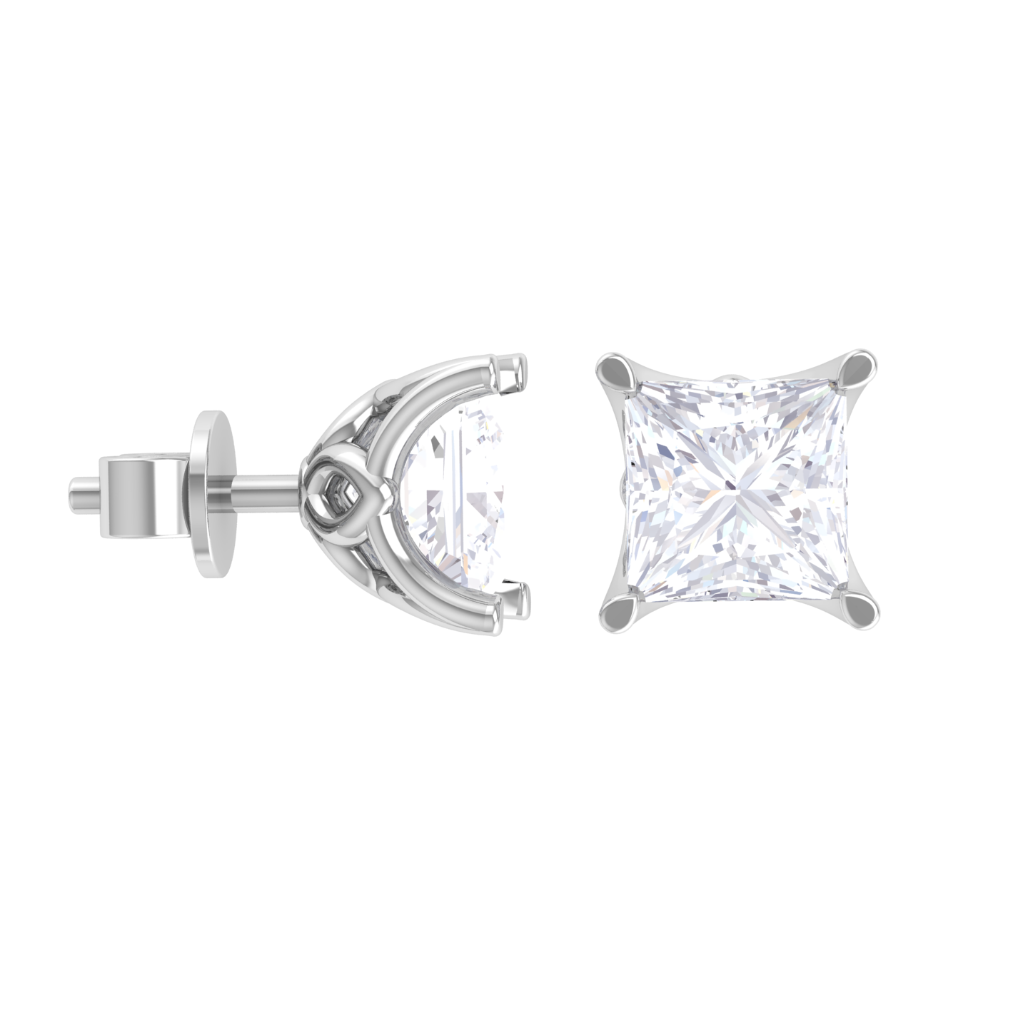 Princess-Cut Lab Grown Diamond Solitaire Stud Earrings