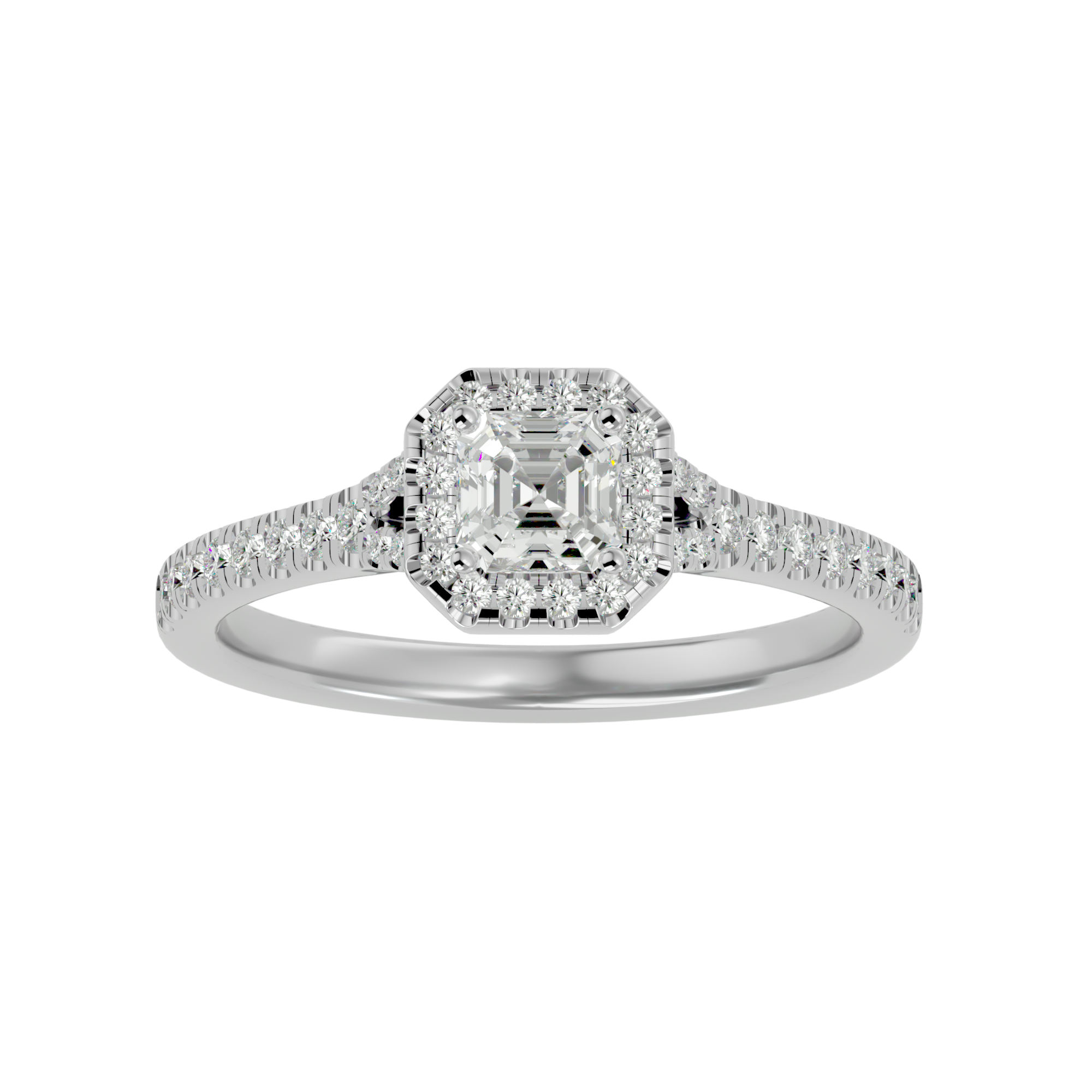 3/4 ctw Emerald-Cut Lab Grown Diamond Halo Engagement Ring