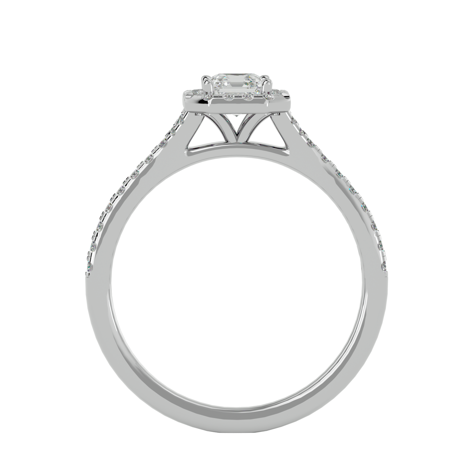 3/4 ctw Emerald-Cut Lab Grown Diamond Halo Engagement Ring