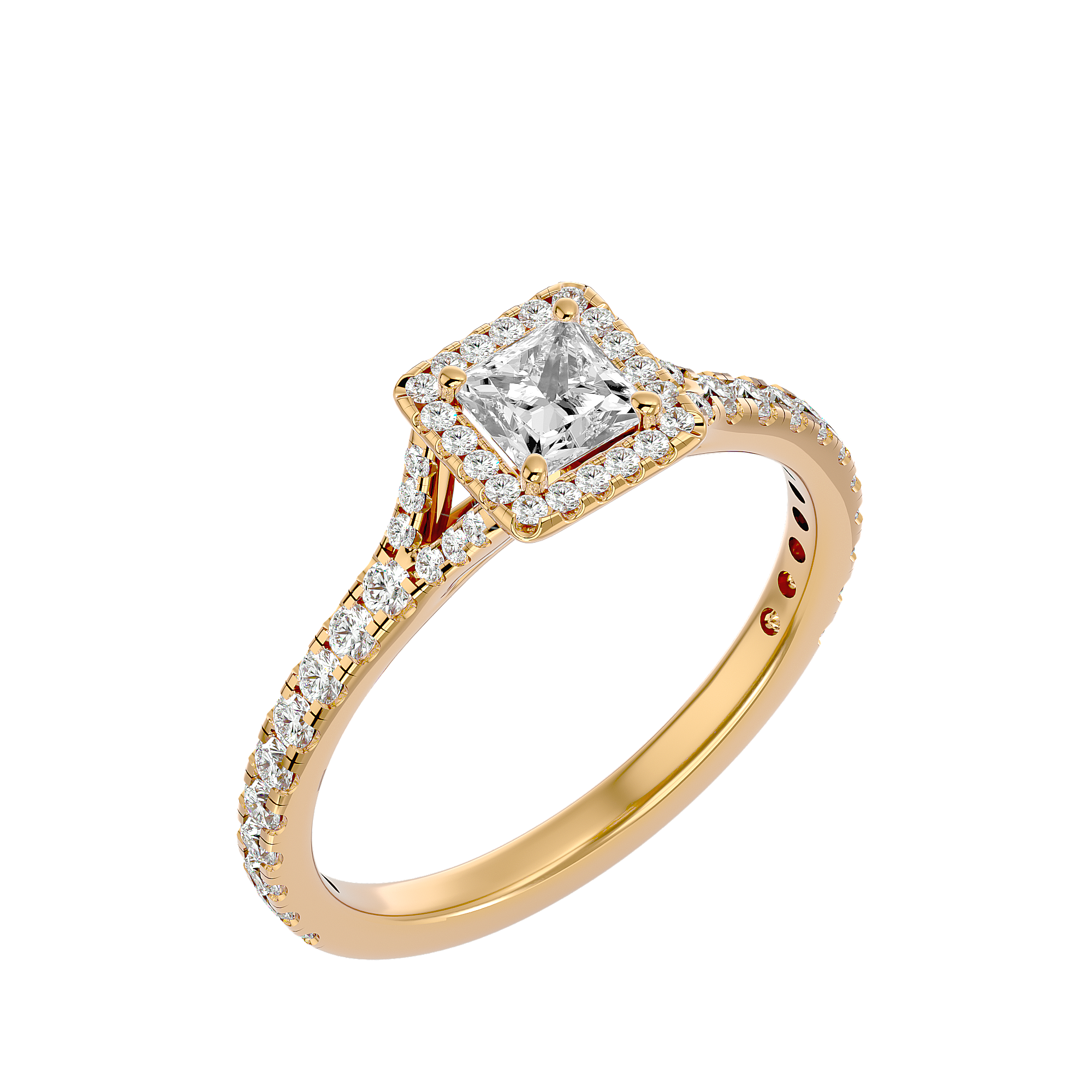 7/8 ctw Princess-Cut Lab Grown Diamond Halo Engagement Ring