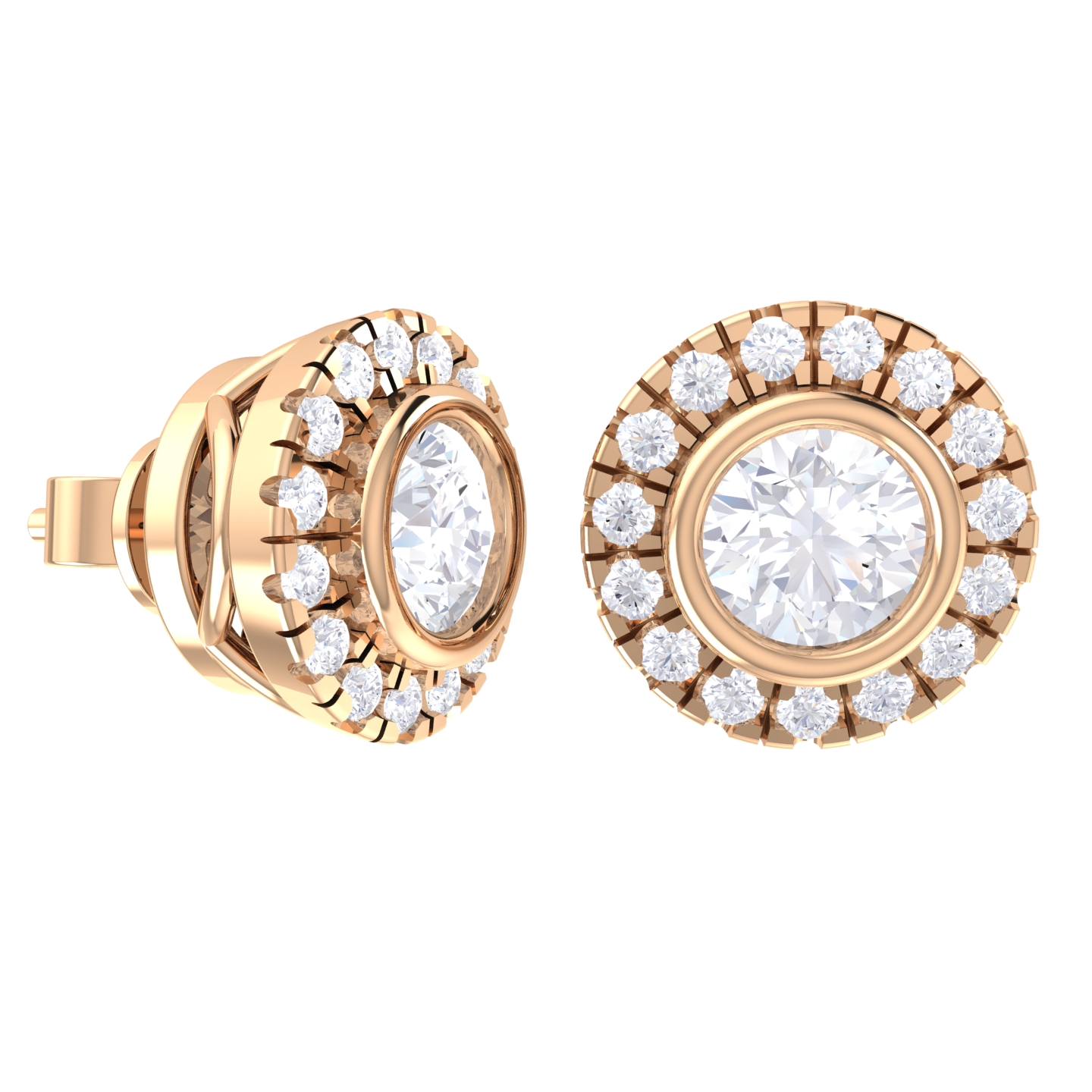 Round Lab Grown Diamond Halo Stud Earrings