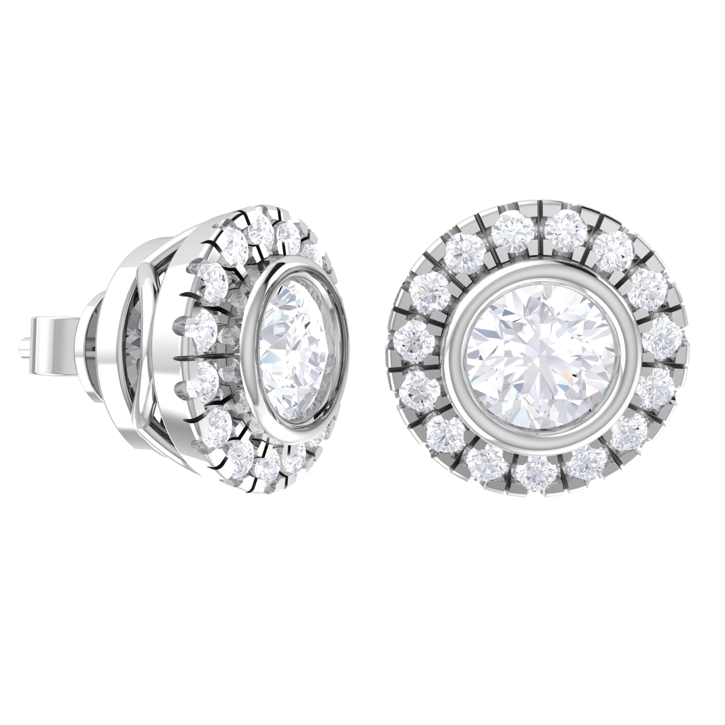 Round Lab Grown Diamond Halo Stud Earrings