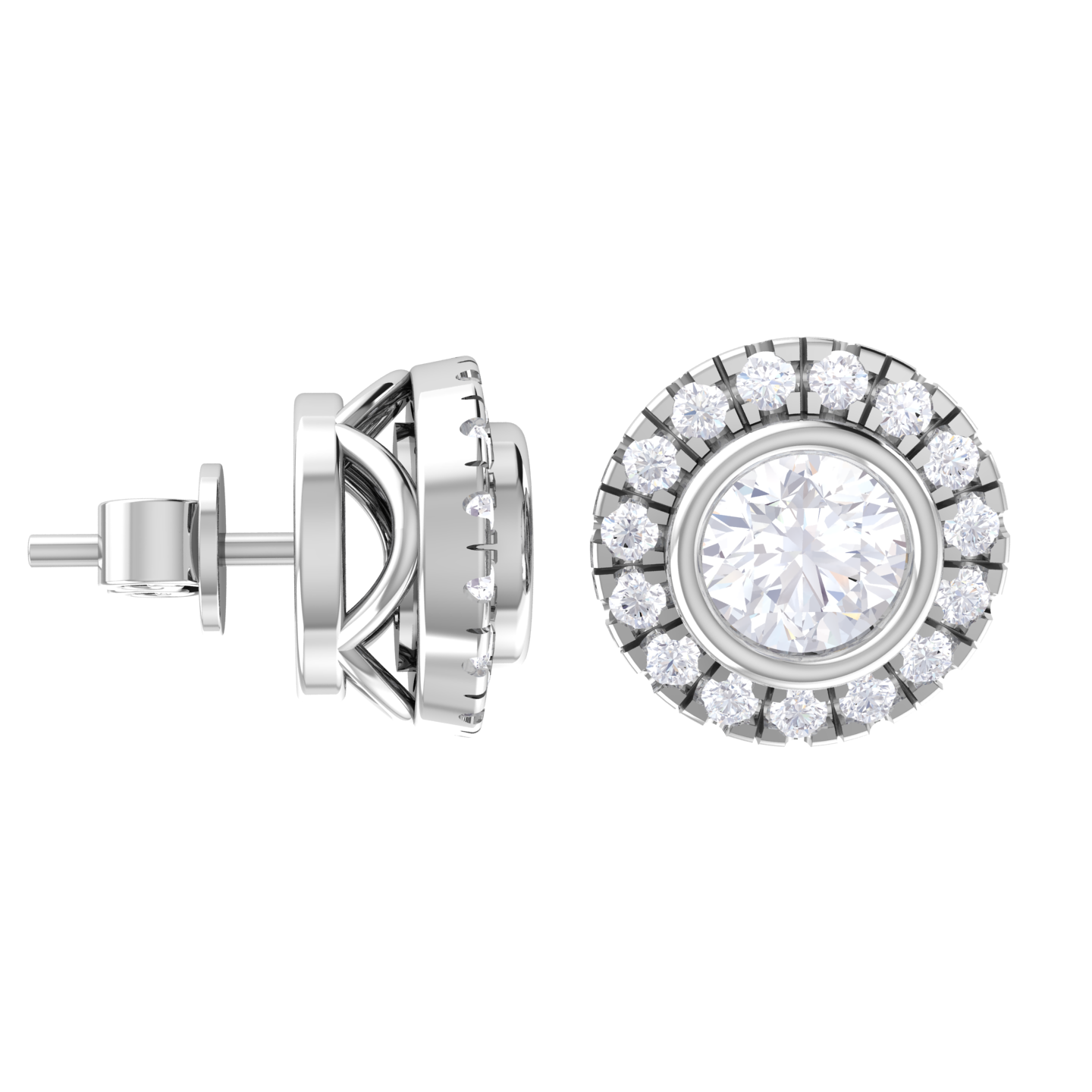 Round Lab Grown Diamond Halo Stud Earrings