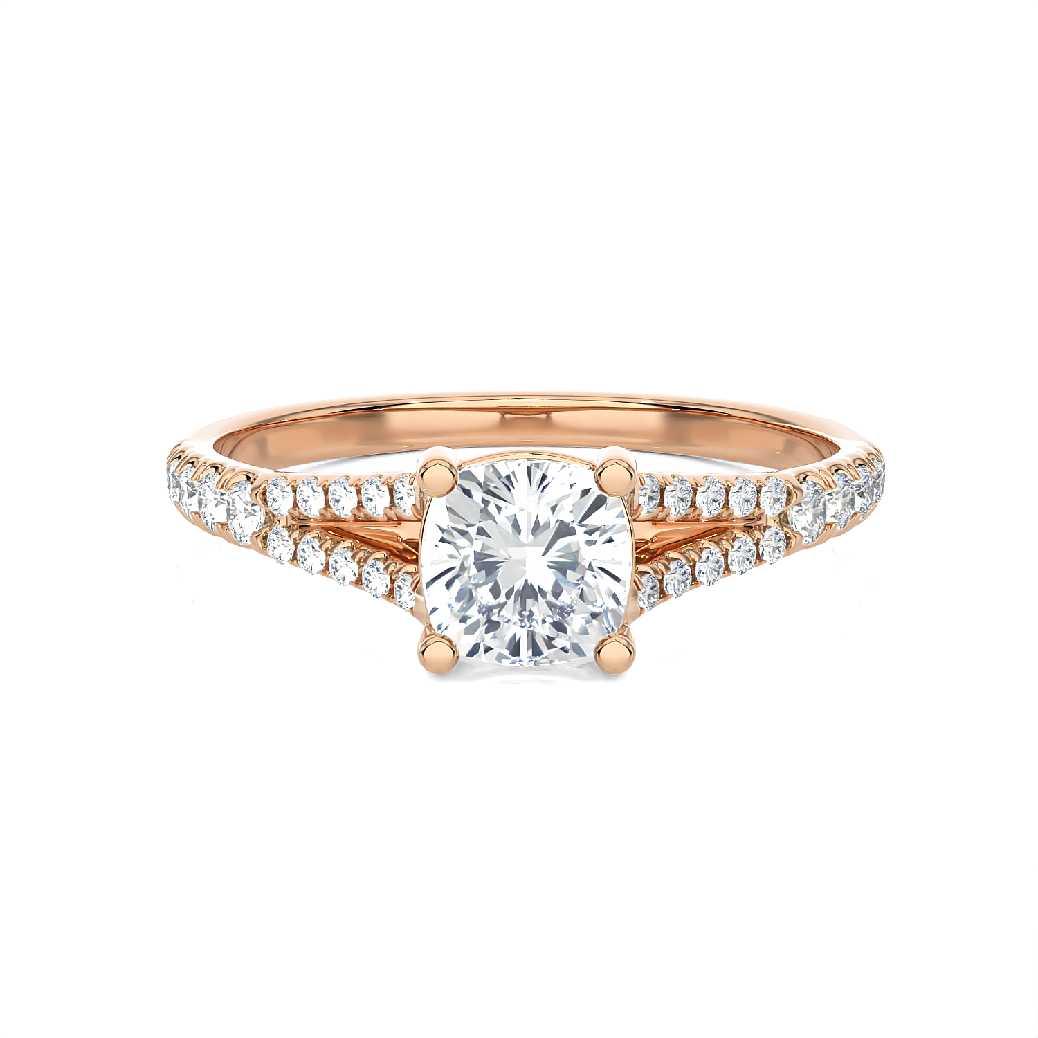 1 ctw Cushion-Cut Lab Grown Diamond Side Stone Engagement Ring