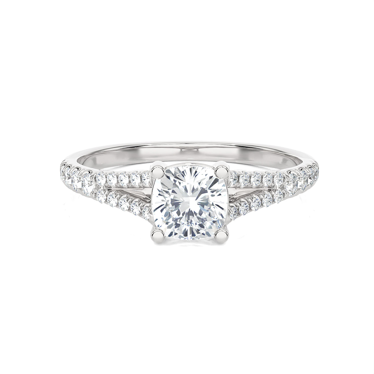 1 ctw Cushion-Cut Lab Grown Diamond Side Stone Engagement Ring