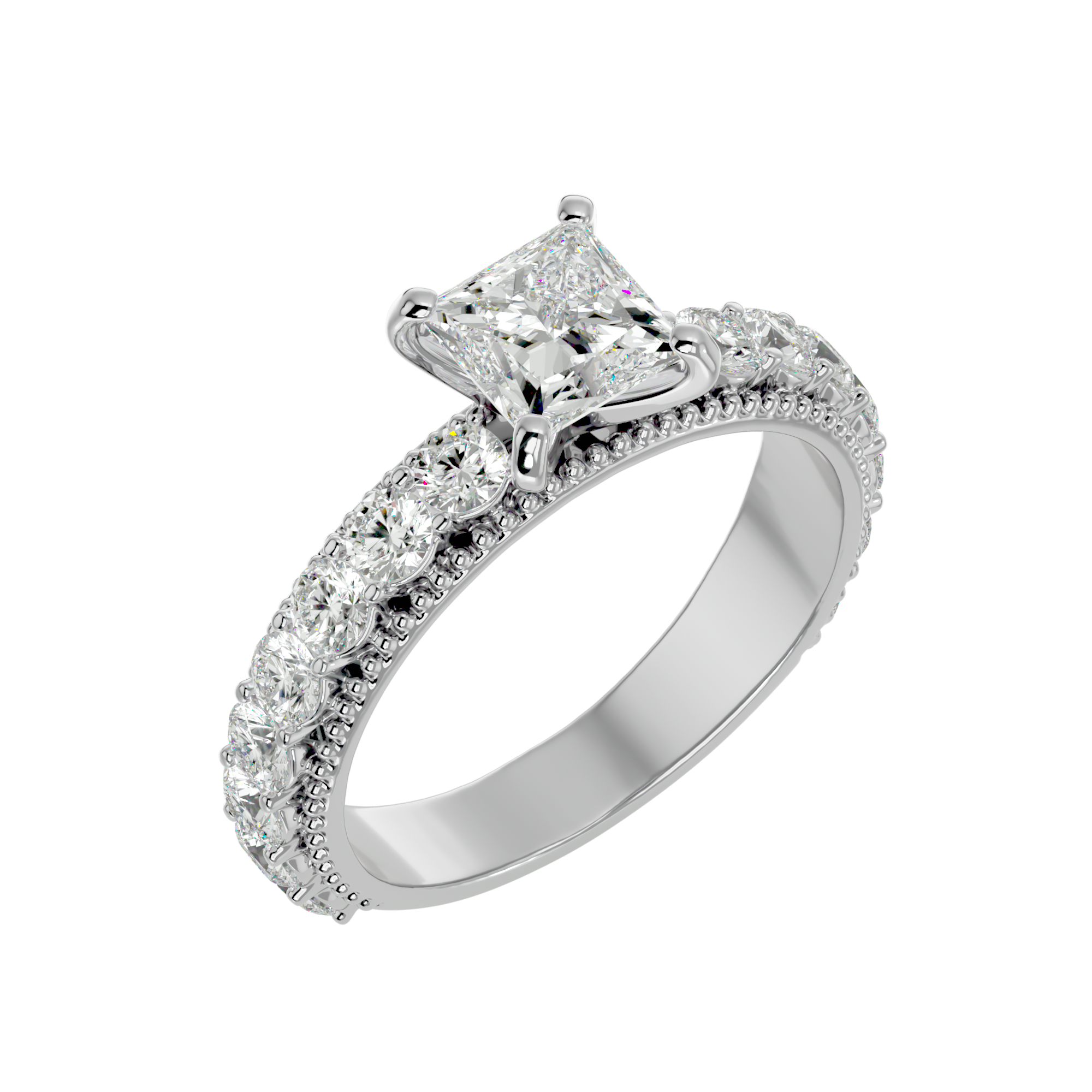 2 1/3 ctw Princess-Cut Lab Grown Diamond Side Stone Engagement Ring