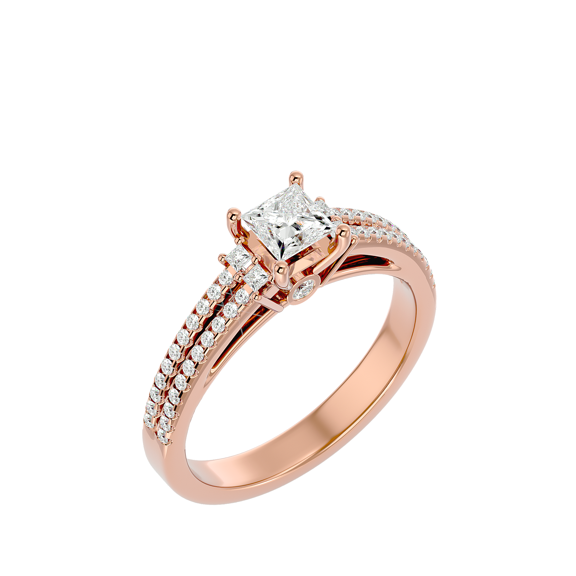 3/4 ctw Princess-Cut Lab Grown Diamond Side Stone Engagement Ring