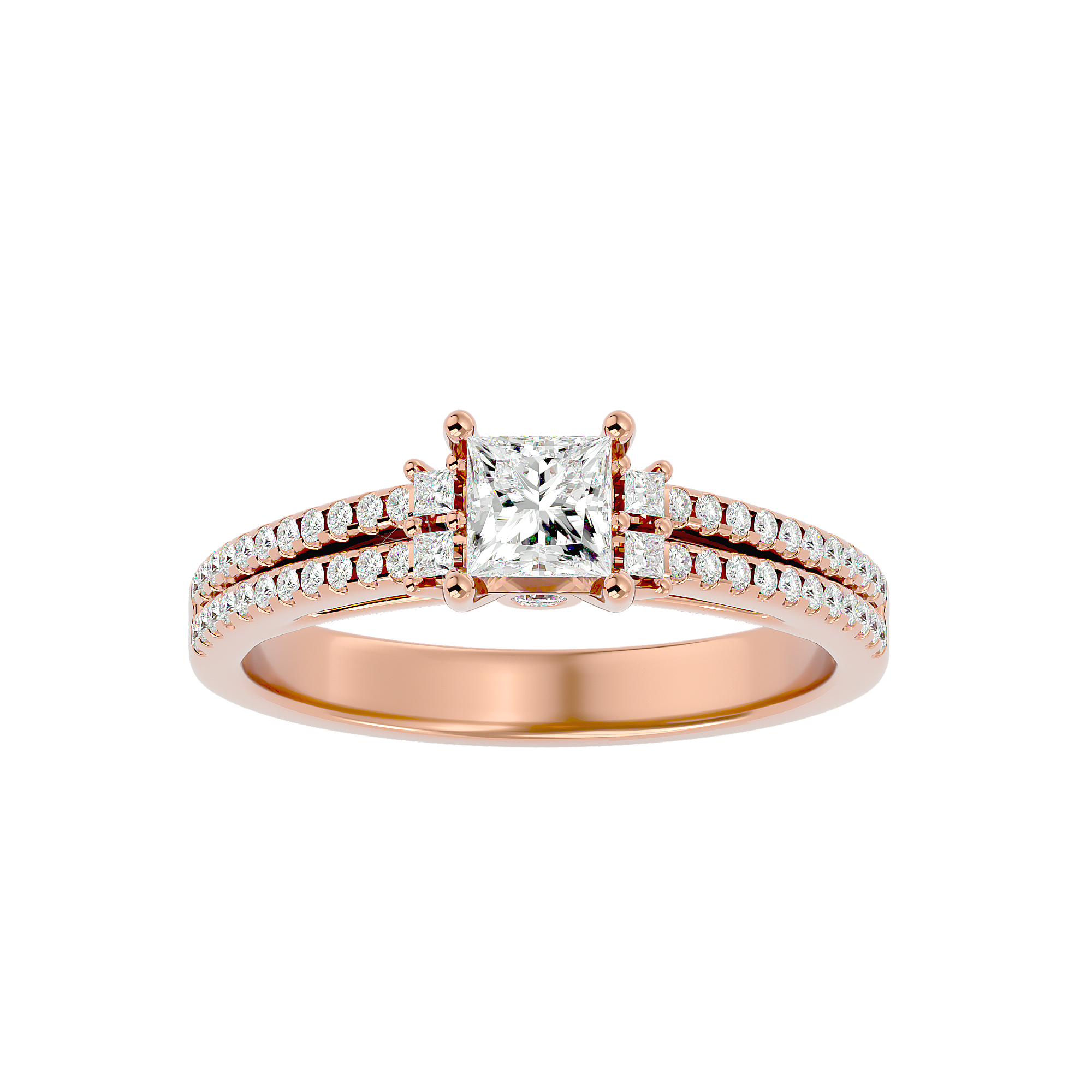 3/4 ctw Princess-Cut Lab Grown Diamond Side Stone Engagement Ring