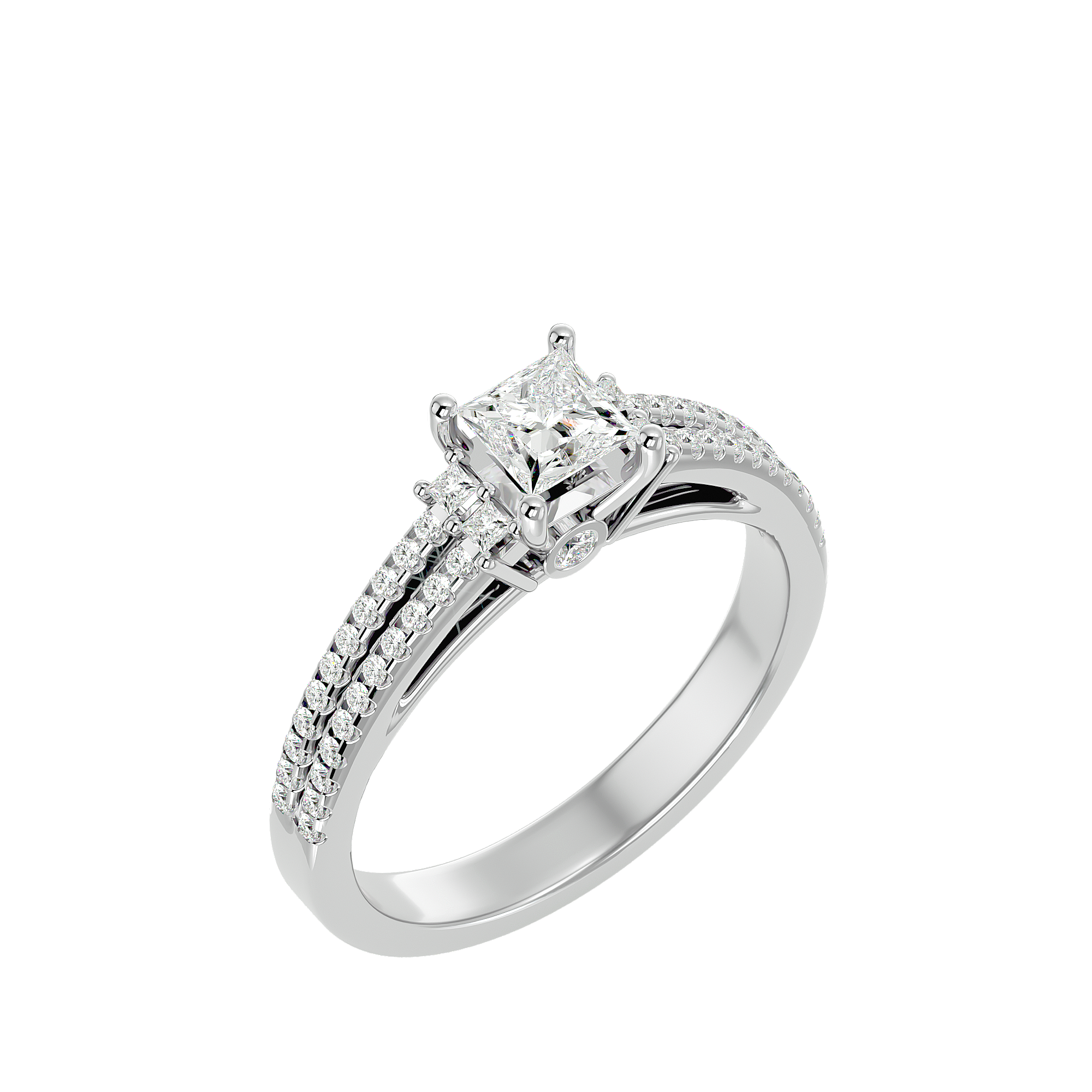 3/4 ctw Princess-Cut Lab Grown Diamond Side Stone Engagement Ring